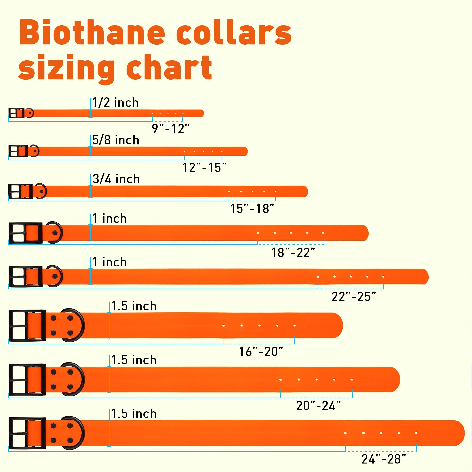 Waterproof Biothane Dog Collar - Durable Coated Nylon Webbing with Black Hardware | Odor-Resistant, Easy to Clean | Fits Small, Medium & Large Dogs | Hunter Orange | Perfect for Outdoor Adventures, Hiking & Training