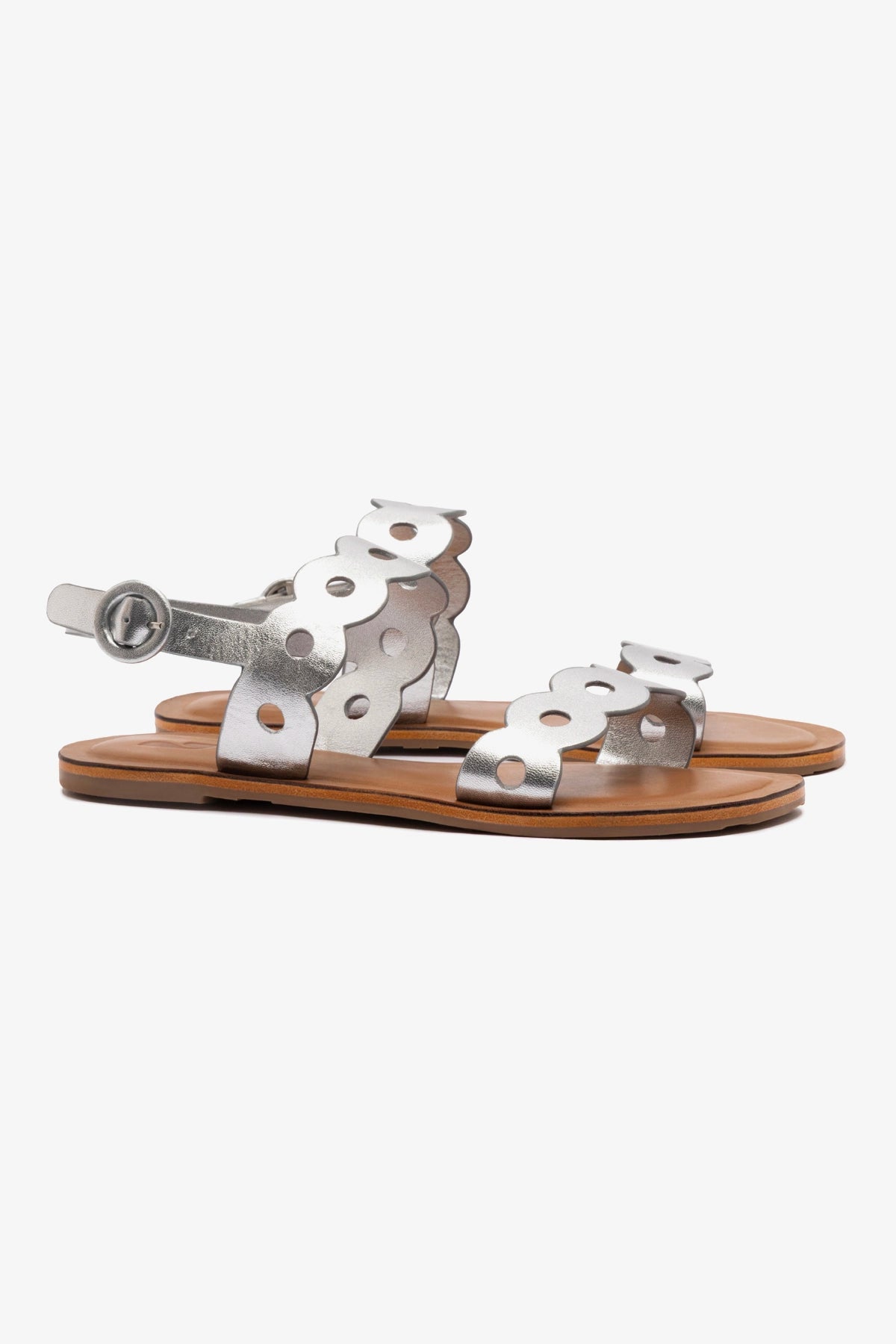 Florence Flat Sandal in Silver Metallic Leather - Women's Comfortable Dressy Casual Sandals for Summer, Beach, and Everyday Wear