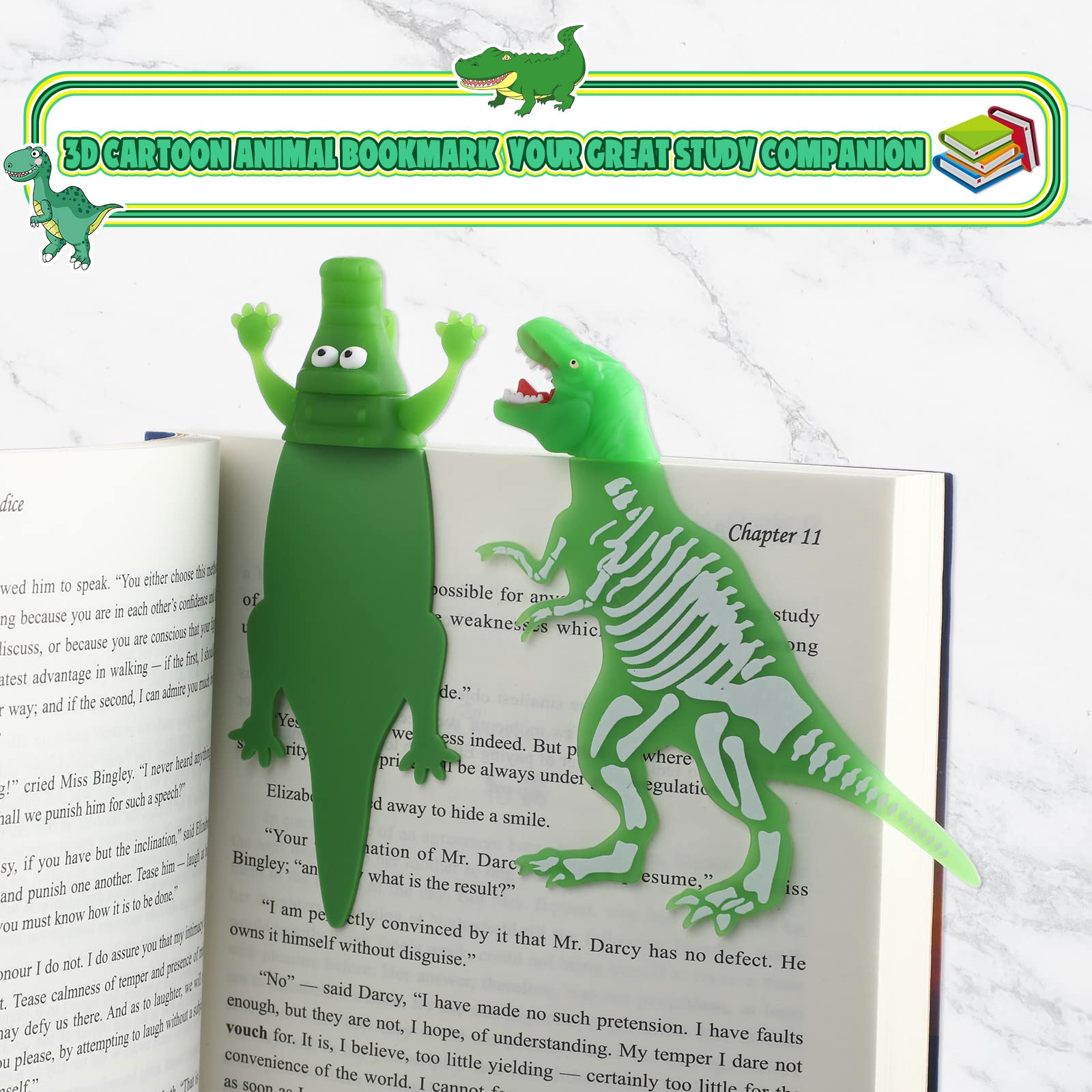 3D Luminous Shark & Dinosaur Bookmarks for Kids - Cool School Supplies for Reading
