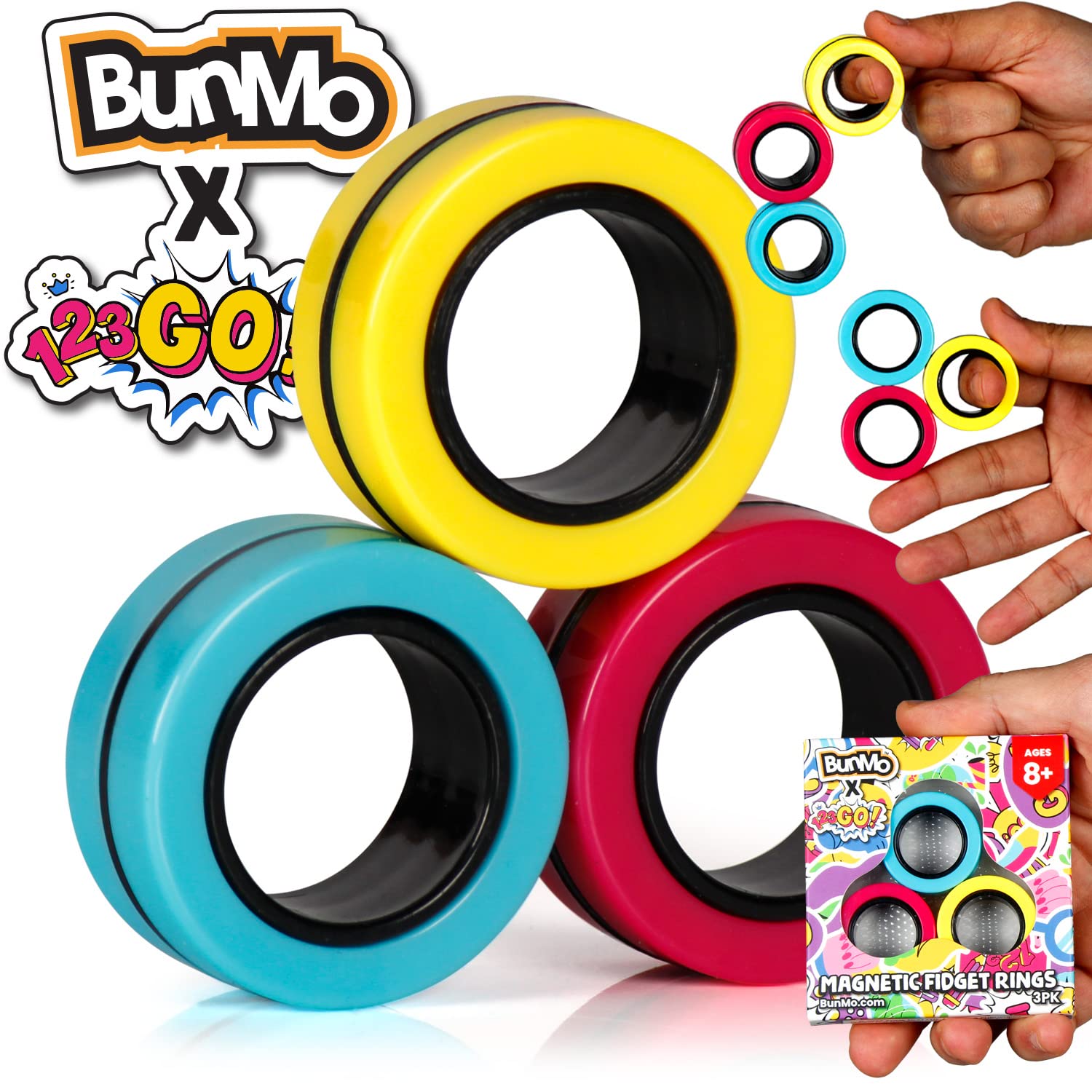 BunMo Magnetic Fidget Rings - Stress Relief & Anxiety Toys for Adults, Teens & Kids with ADHD | 123GO! Sensory Fidget Toys for Focus & Relaxation | Perfect for Office, School & Travel