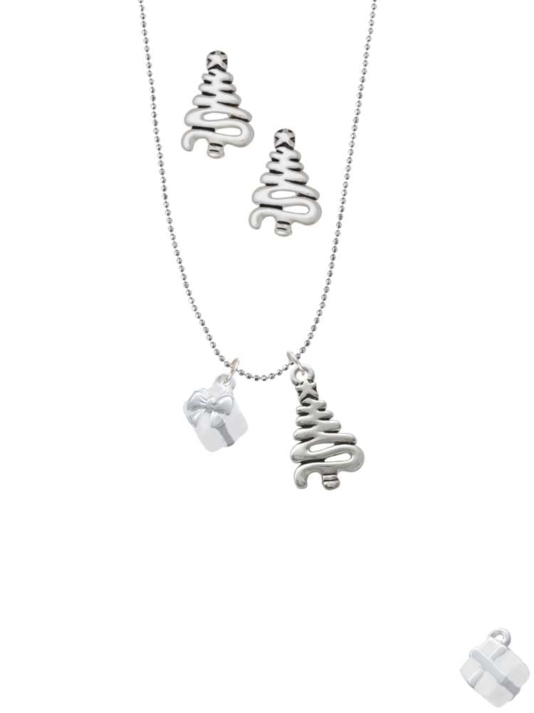 Delight Jewelry Silver-Tone 3D Enamel Gift Box Necklace Set with Bow & Christmas Tree Charm - Perfect for Holiday Gifts, Party Favors and Festive Occasions