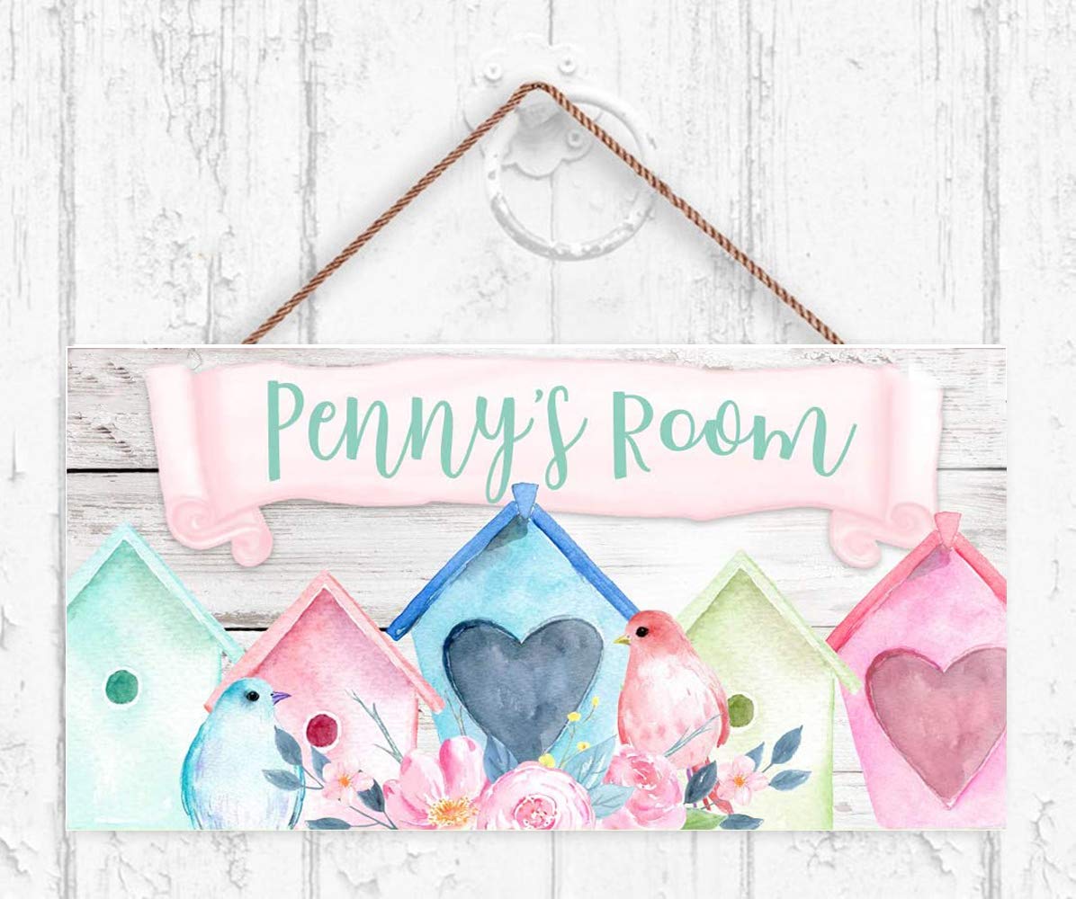 Custom Wooden Plaque Sign - Personalized Name Bird House Door Hanger - Nursery Bedroom Wall Art Decor - Unique Gift for Housewarming, Baby Shower & Birthday Parties