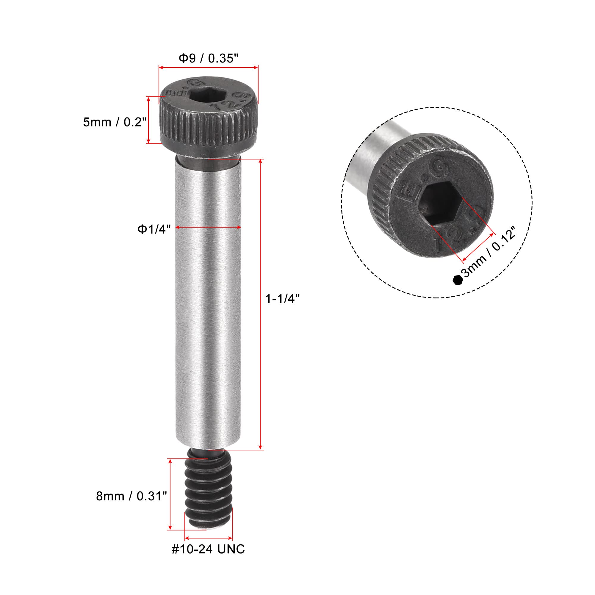 Alloy Steel Hex Socket Shoulder Screws #10-24, 10pcs - for Machinery & DIY Projects