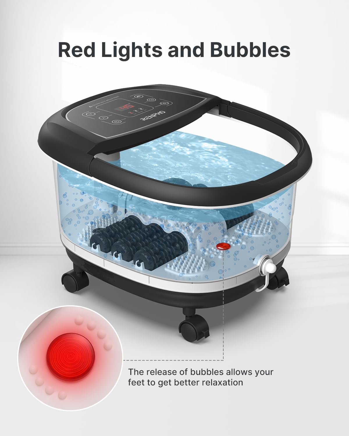 RENPHO Heated Foot Spa Massager with Auto Roller, 3 Massage Modes, Adjustable Timer & Temperature - Perfect for Relaxation, Gift for Women/Mom/Wife - Home Spa Treatment for Stress Relief & Improved Circulation (Black)