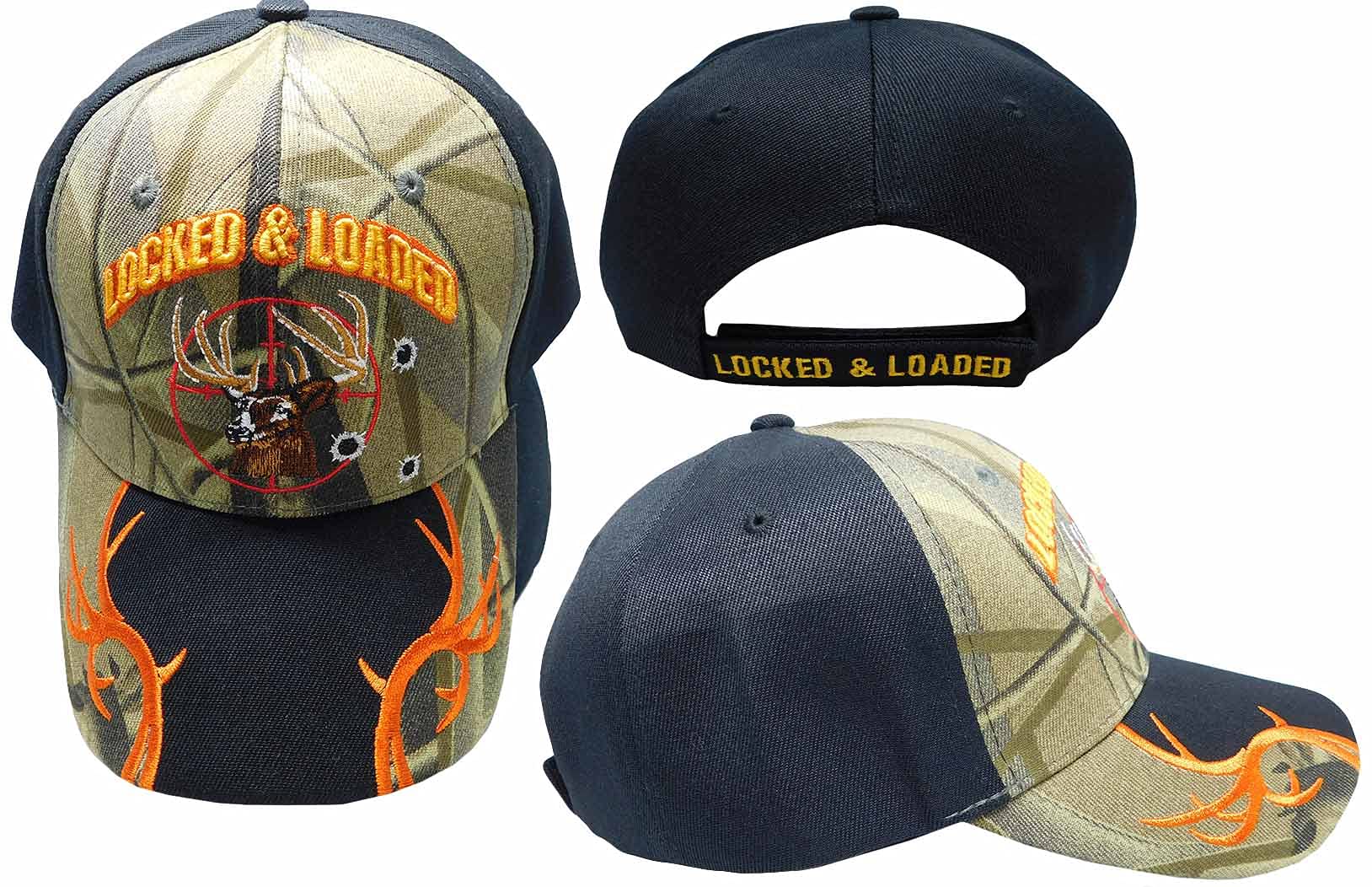 Trade Winds Locked & Loaded Deer Target Camo Baseball Cap - Adjustable 100% Acrylic Embroidered Hat with Black Bill - Perfect for Hunting, Outdoor Adventures & Casual Wear