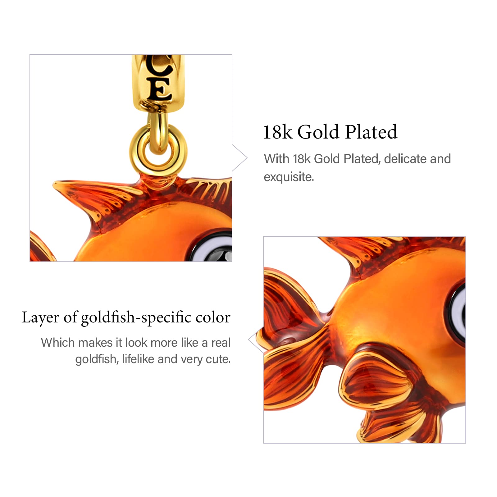 GNOCE Goldfish Pendant Charm - Sterling Silver 18k Gold Plated Dangle Charm for Bracelet or Necklace - Elegant Jewelry Gift for Women, Wife, Girlfriend - Perfect for Birthdays, Anniversaries & Special Occasions