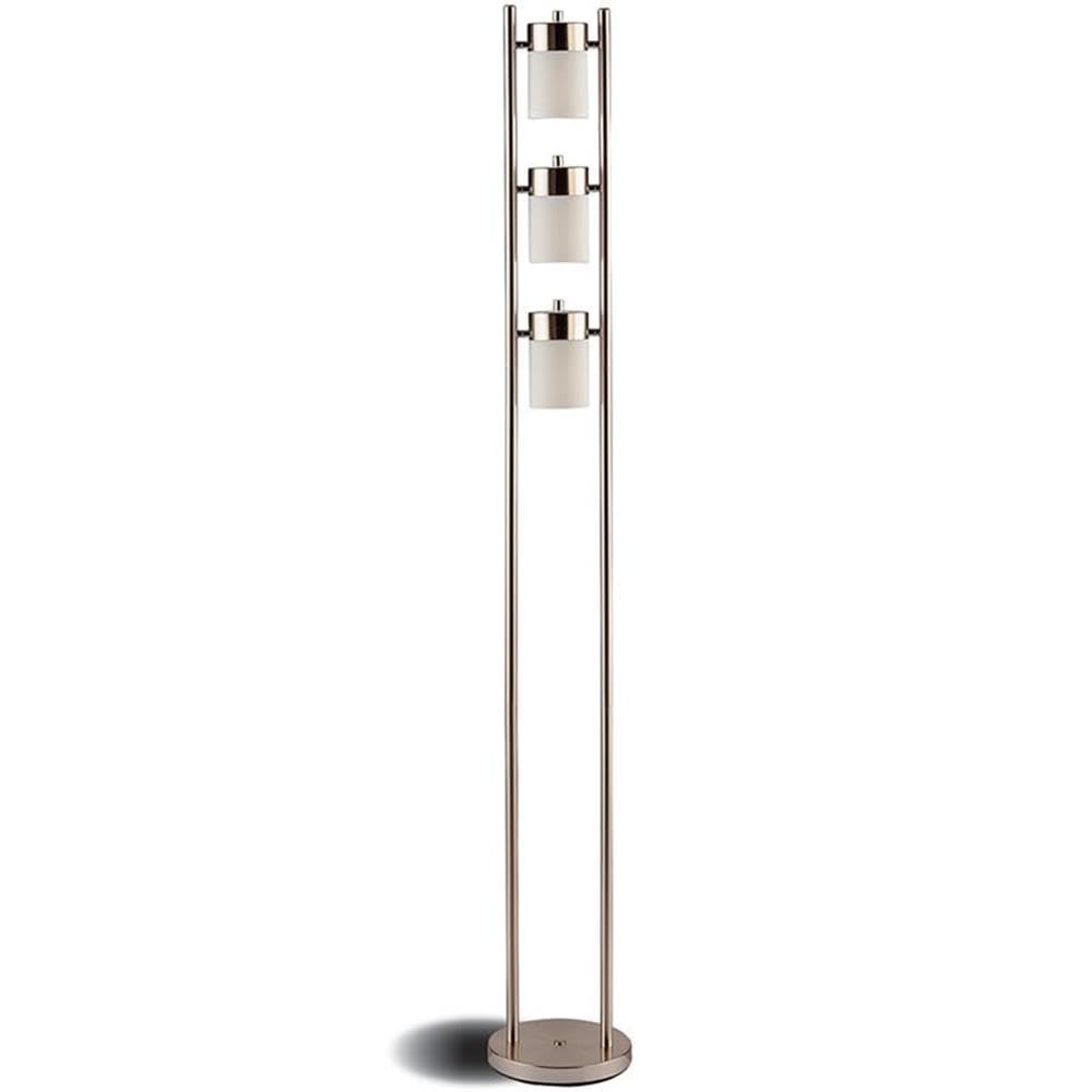 BOWERY HILL 3-Swivel Adjustable Floor Lamp - Silver Finish with Frosted Shade for Living Room, Bedroom, or Office Lighting