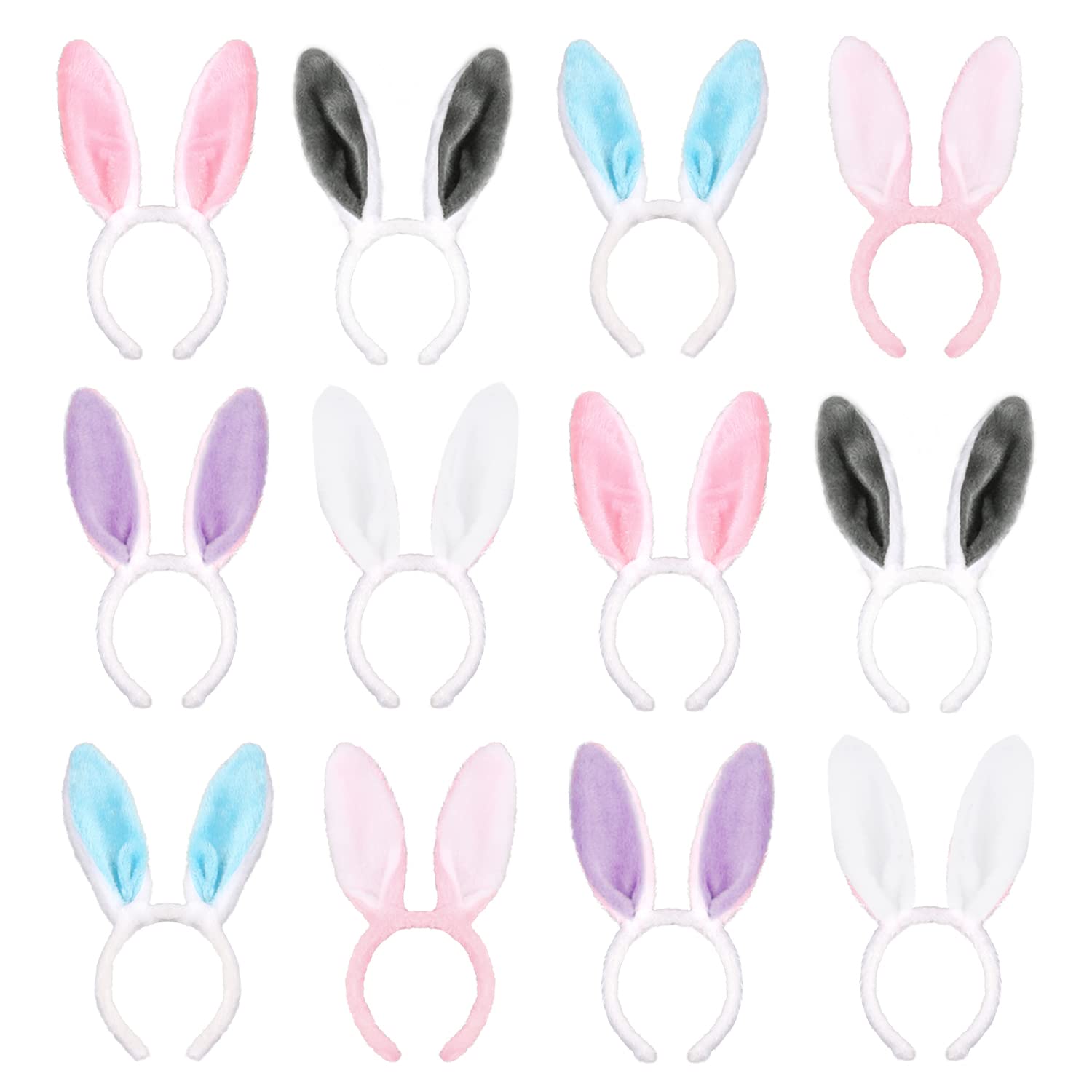 FOIMAS Soft Plush Bunny Ears Headbands - 12 Pack Assorted Colors for Easter, Halloween, Cosplay & Costume Parties - Cute Rabbit Ear Hair Accessories for Women, Girls, Kids (Great for Photo Booths, Themed Events & Dress-Up Play)