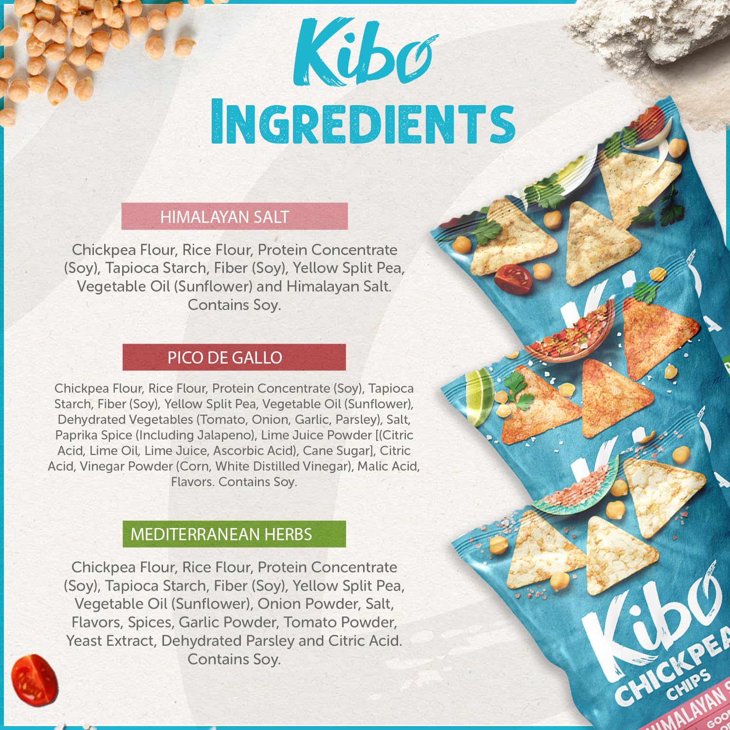 Kibo Chickpea Chips Variety Pack (6 Pack) - High Protein, High Fiber, Gluten-Free, Vegan Snacks - Non-GMO, Plant-Based Chips Made with Real Vegetables - Perfect for Healthy Snacking, Lunch Boxes & On-the-Go Nutrition