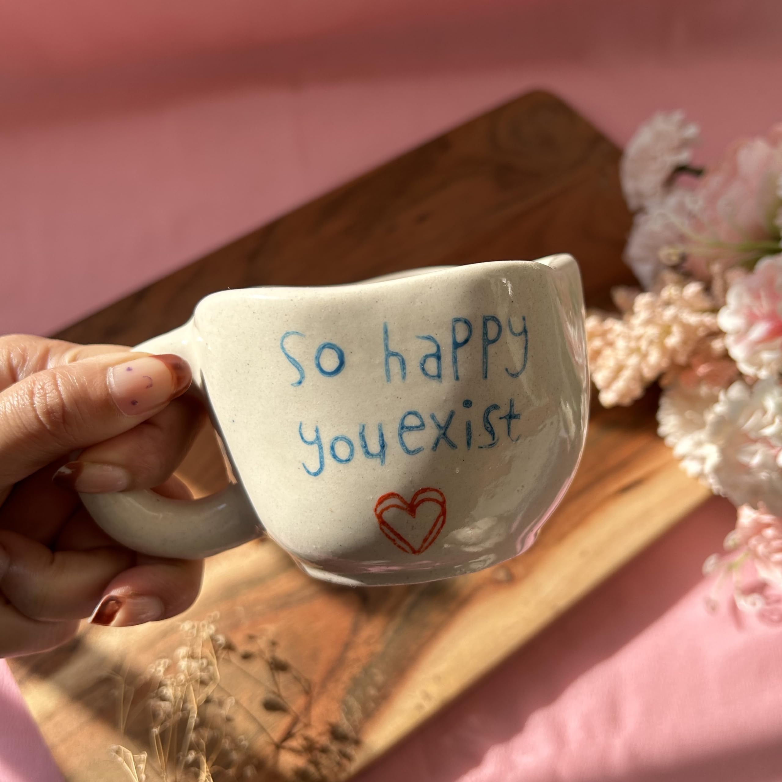 Happy Ceramic Coffee Mug - Handmade Microwave Safe Tea Cup for Best Friend Gift - 200ml Cute Drinking Cup for Coffee, Tea, Milk & Cold Brew - Perfect for Office, Home & Gifts