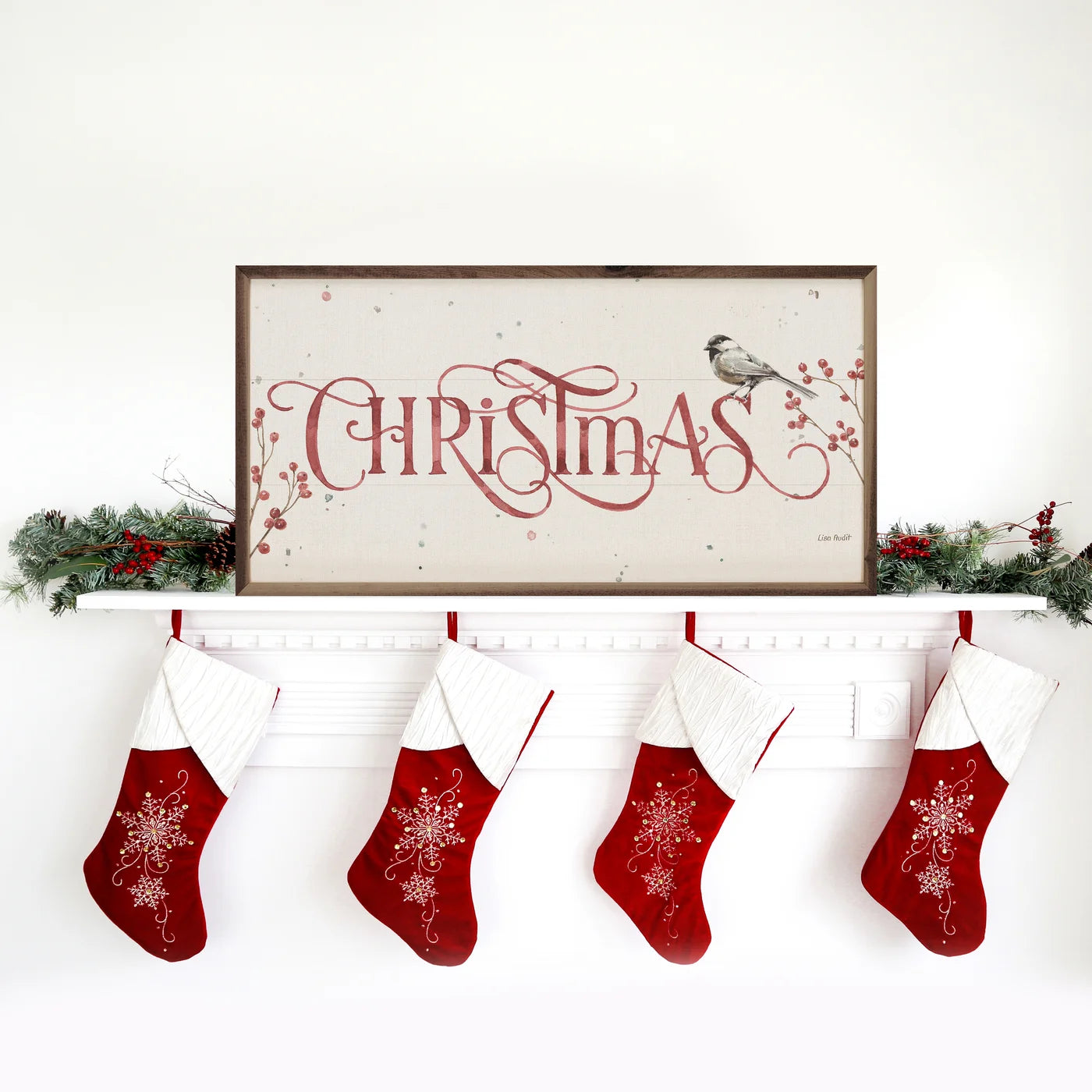 Christmas Bird Wood Framed Print - Holiday Wall Art Decor for Living Room, Bedroom & Office - Perfect Seasonal Gift for Home & Office Decoration