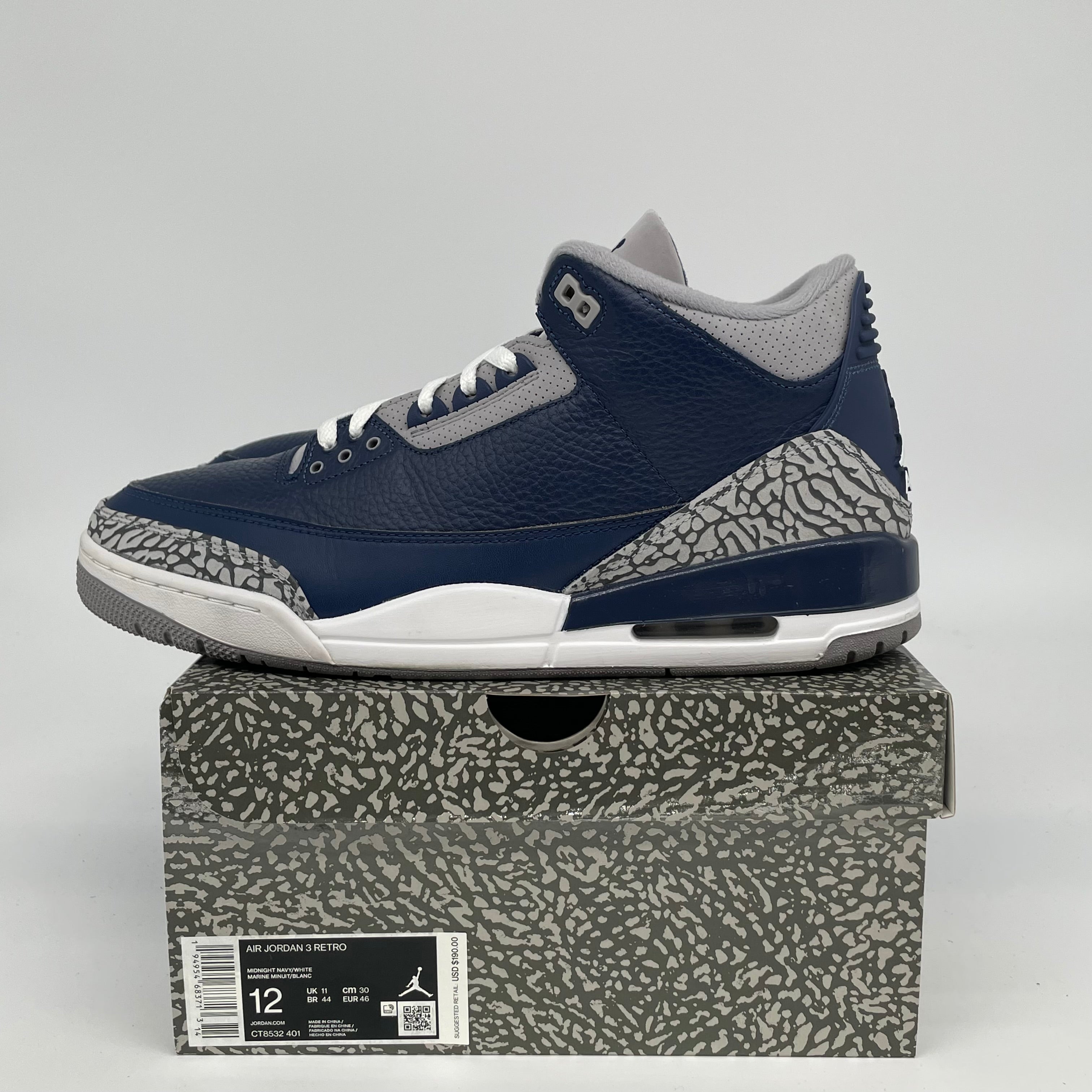 AIR JORDAN 3 GEORGETOWN Men's Basketball Shoes Size 12 - CT8532-401 | Retro Sneakers for Running, Gym & Streetwear Fashion