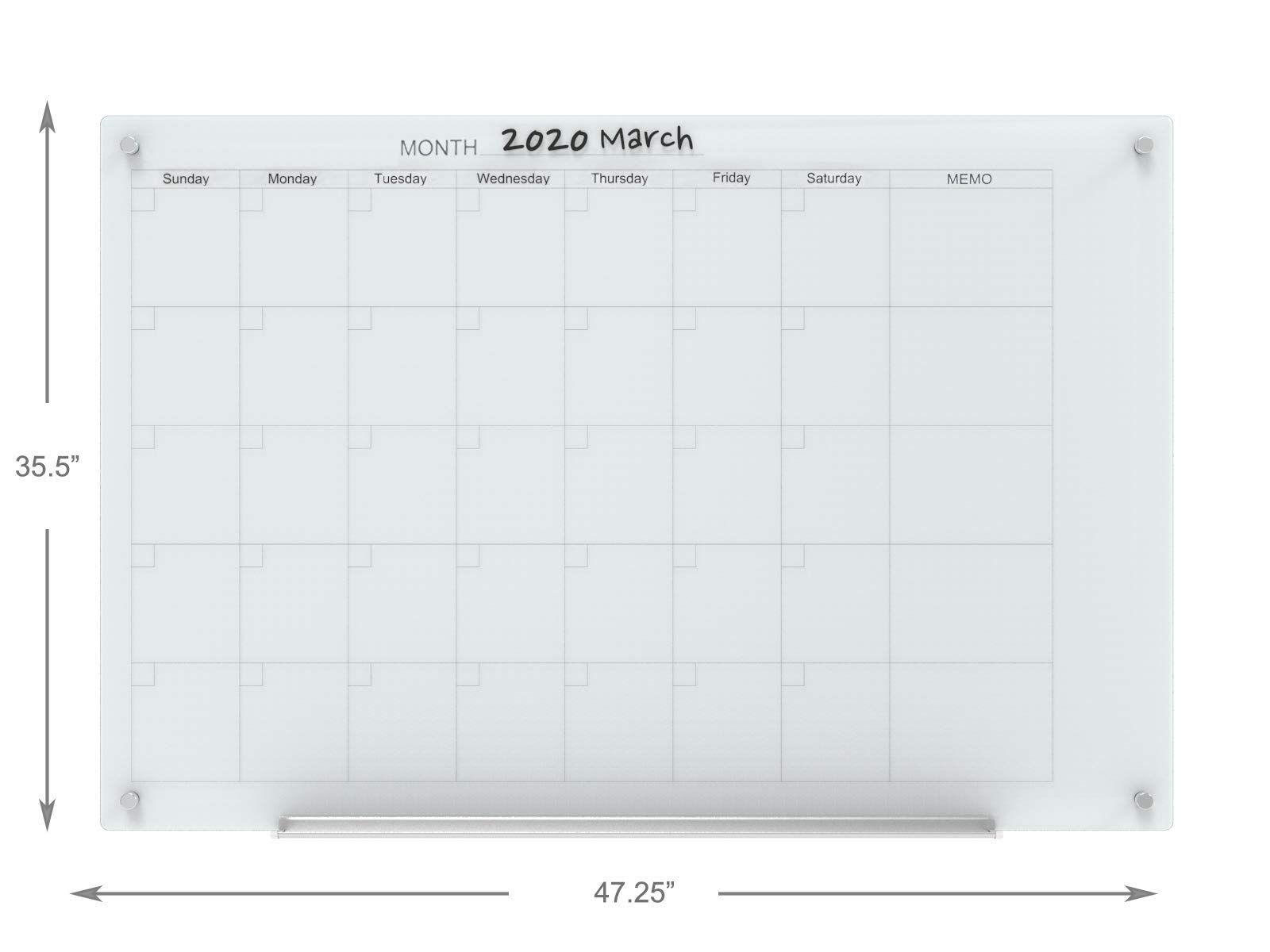 Magnetic Dry-Erase Whiteboard Calendar Set - 4' x 3' Glass Surface with Markers, Magnets & Marker Tray - Perfect for Office, Classroom & Home Organization