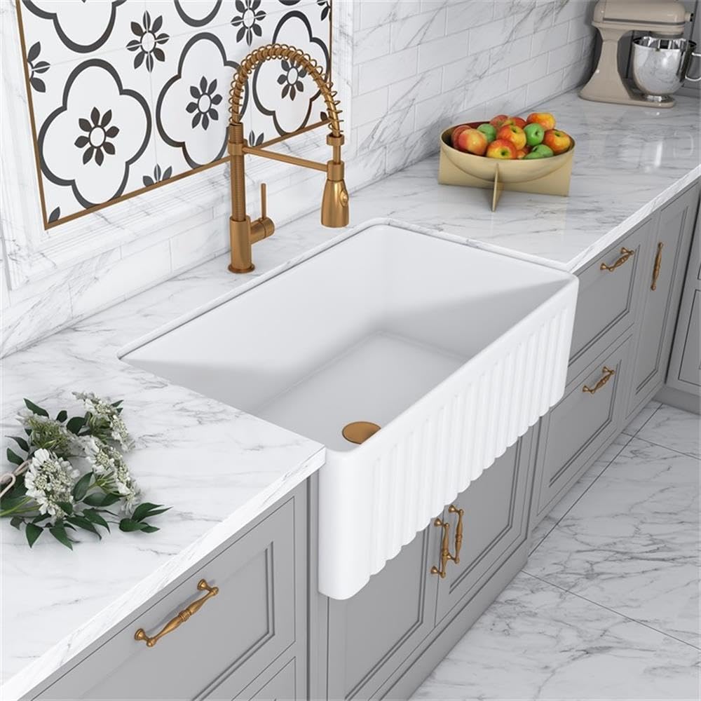 White Ceramic 30-inch Single Bowl Farmhouse Apron Kitchen Sink - Durable & Stylish for Modern Farmhouse, Rustic, and Country Style Kitchens - Perfect for Washing Dishes, Food Prep, and Decorating Your Dream Kitchen