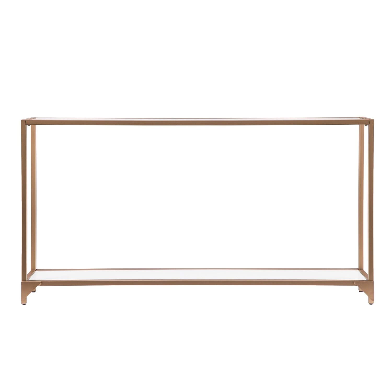 Elegant Gold Narrow Metal Console Table with White Glam Rectangle Glass & Iron MDF - Gold-Tone Finish, Includes Hardware Shelf Storage - Perfect for Entryway, Living Room & Hallway Decor