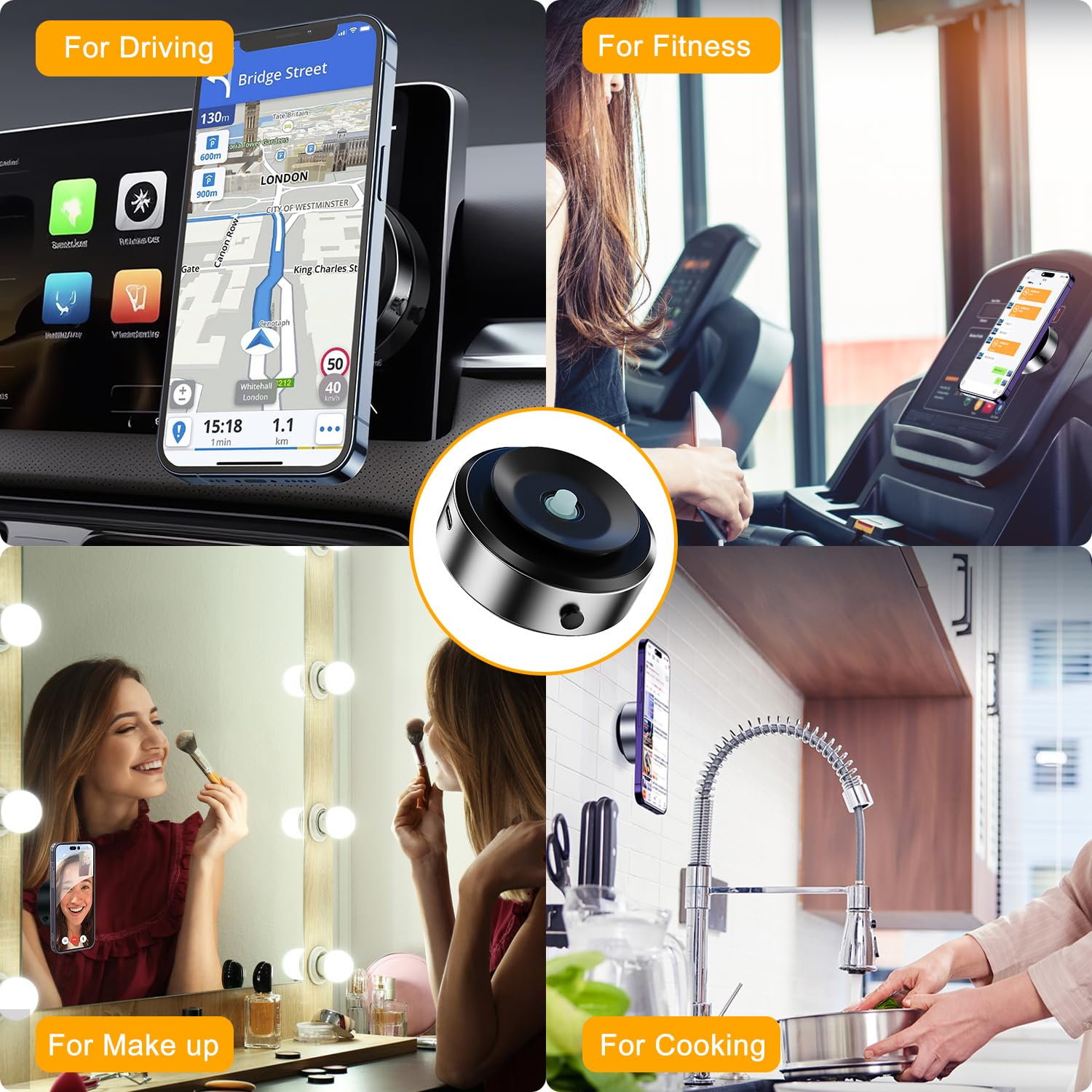 Jkoailiwi Magnetic Phone Holder for Car - Strong Suction Cup & Vacuum Mount for Gym, Mirror, Shower - Compatible with MagSafe iPhone & All Smartphones (Silver) - Perfect for Workouts, Driving & Bathroom Use