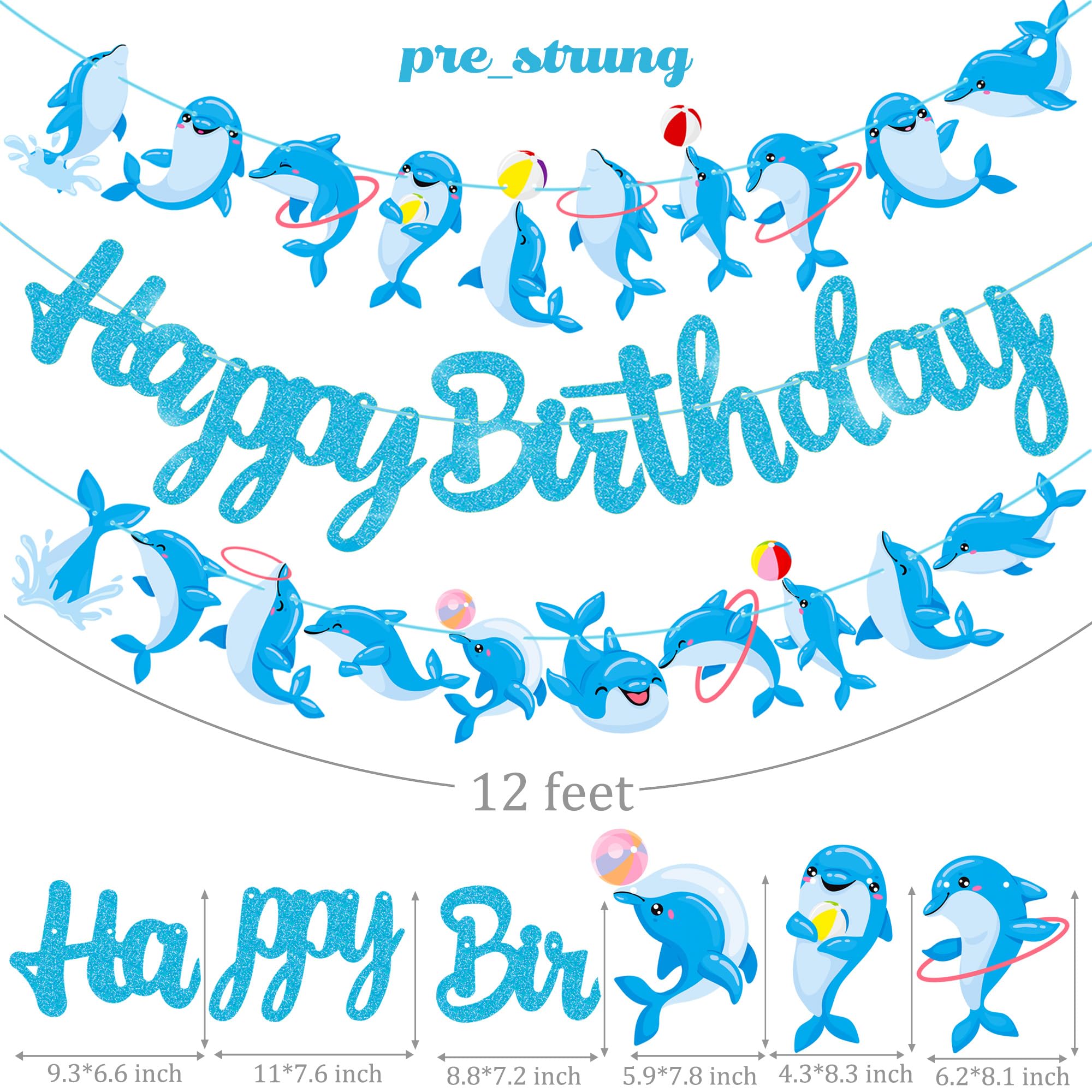 Blue Glitter Dolphin Happy Birthday Banner - Under the Sea Themed Party Decorations for Birthday & Baby Shower - Ocean Animal Theme Party Supplies (Perfect for Kids' Birthday Parties, Baby Showers & Nautical Events)