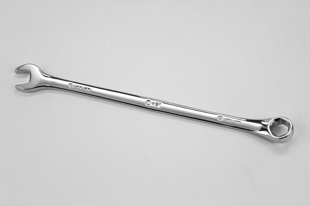 9mm 6-Point Metric Long Combination Chrome Wrench - Professional Grade Tool for Automotive Repair, Plumbing & DIY Projects