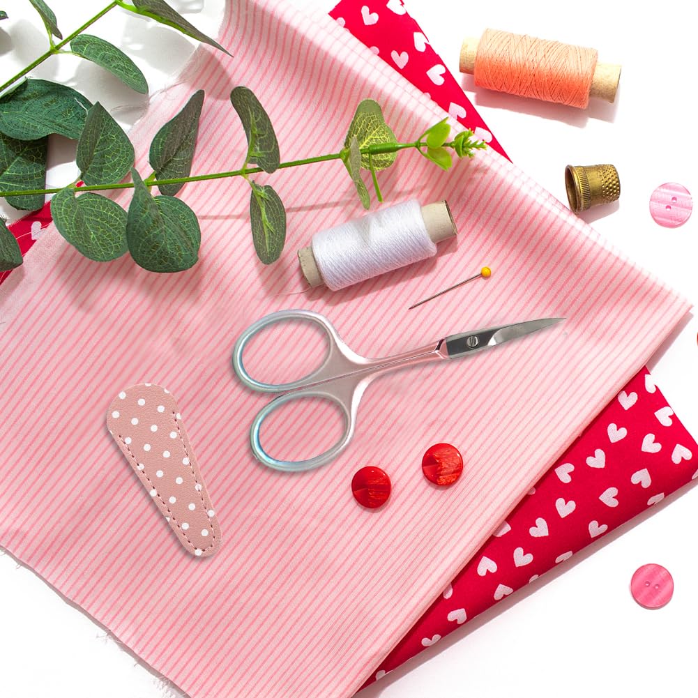 Premium Small Curved Sewing Scissors - Professional Embroidery & Craft Scissors for Yarn Thread Trimming with Faux Leather Cover - Ideal for Cross-Stitch, Crochet, Scrapbooking & DIY Projects (Pink)