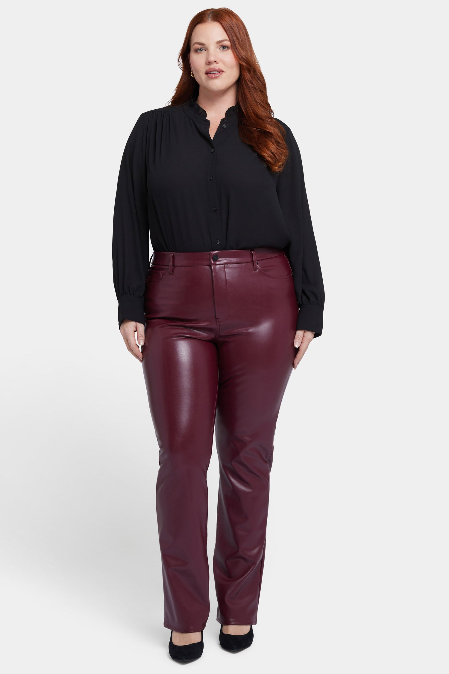 Stylish Plus Size Faux Leather Marilyn Straight Pants for Women - Perfect for Office, Night Out & Casual Wear | Tavern