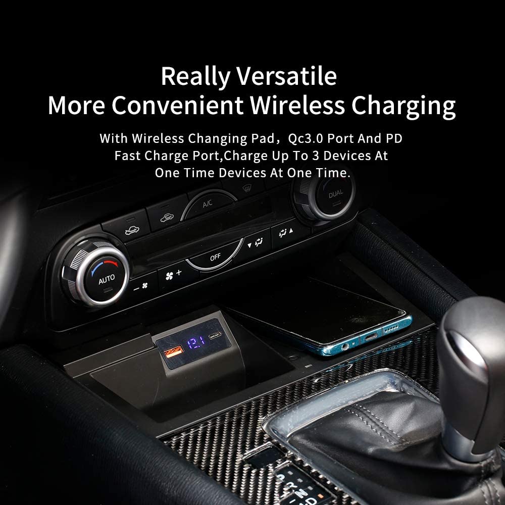 Wireless Car Charger Mount for Mazda CX5 2017-2023 - 15W QC3.0 Fast Charging Compatible with iPhone & Samsung - 36W USB Port for Multiple Devices - Perfect for Commuting & Road Trips