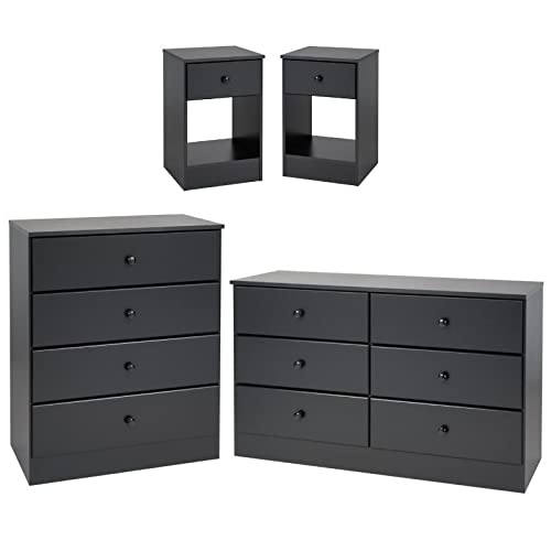 Home Square 4-Piece Bedroom Set - 2 Nightstands, Double Dresser & Chest in Black - Perfect for Master Bedroom or Guest Room Furniture