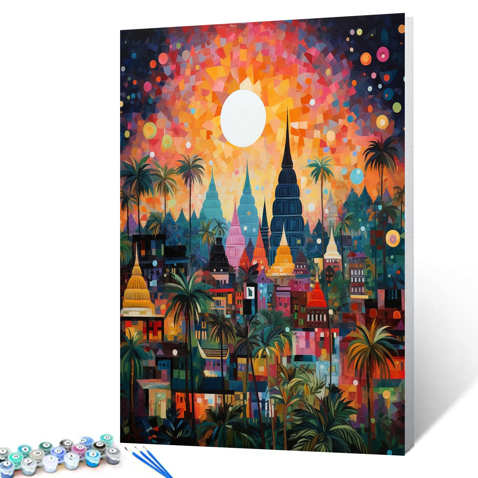 Graffiti Cityscape Paint by Numbers Kit with Brushes - Phra Nakhon Si Ayutthaya Art for Adults & Kids - Acrylic Oil Painting DIY Landmark Pictures - Boho Arts & Crafts, Farmhouse Decor, Nordic Gift (Includes Frame) - Perfect for Home Decoration, Relaxation & Creative Gifts