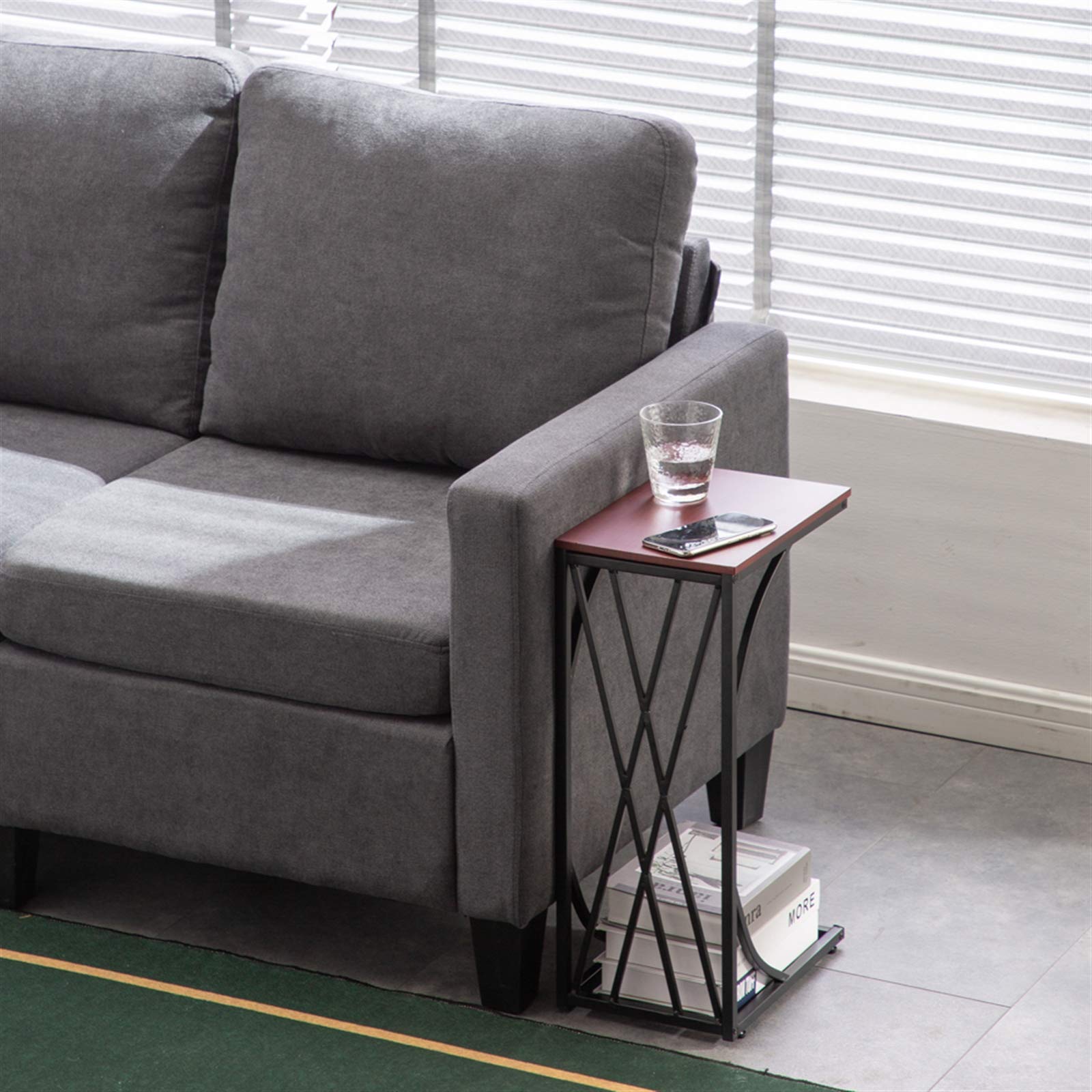 Brown C-Shaped Sofa Side Table - 30.5