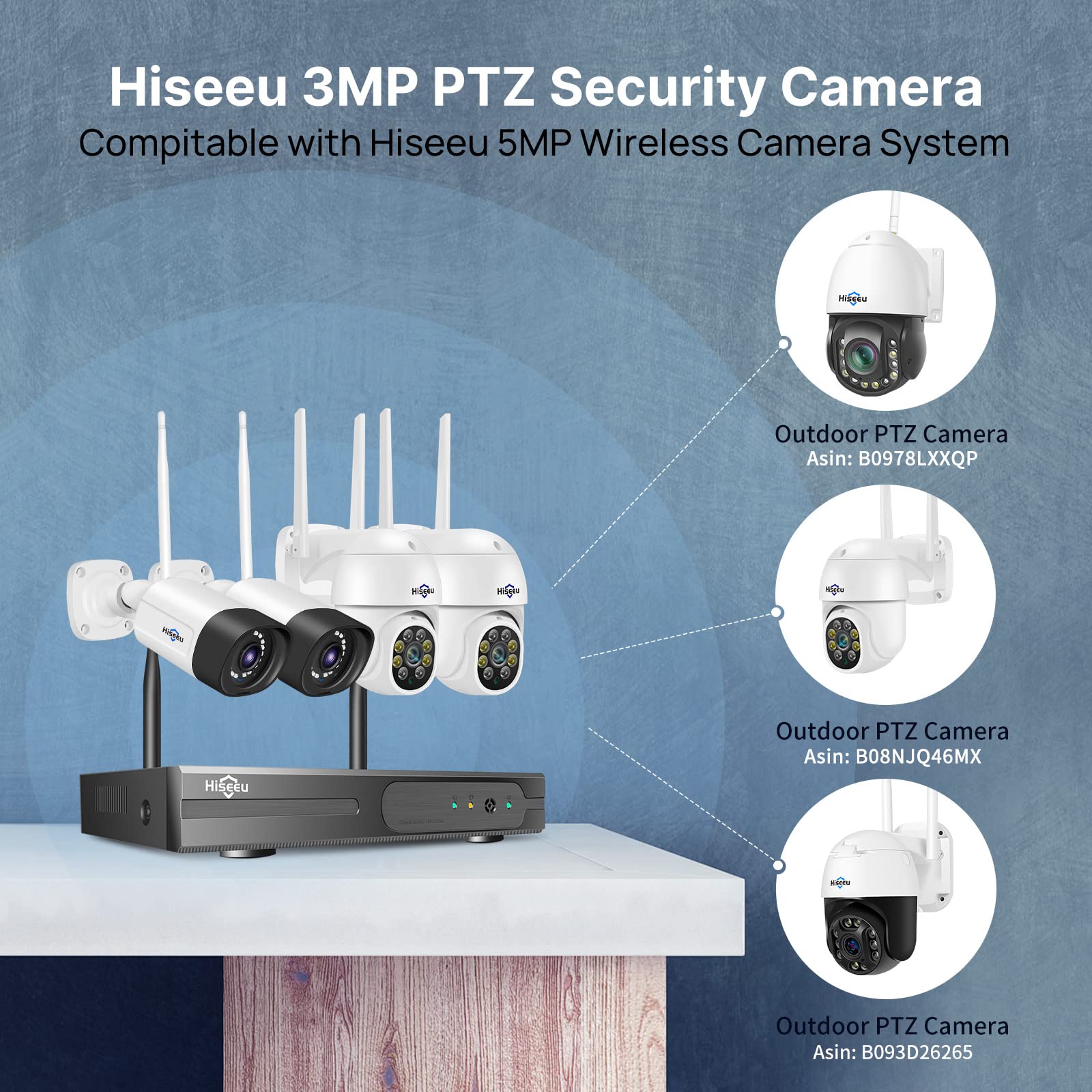 5MP Hiseeu Wireless Outdoor Security Camera System - IP66 Waterproof PTZ & Bullet Cameras with Night Vision, Motion Alerts & 1TB Storage - No Monthly Fees - Ideal for Home, Business & Property Surveillance
