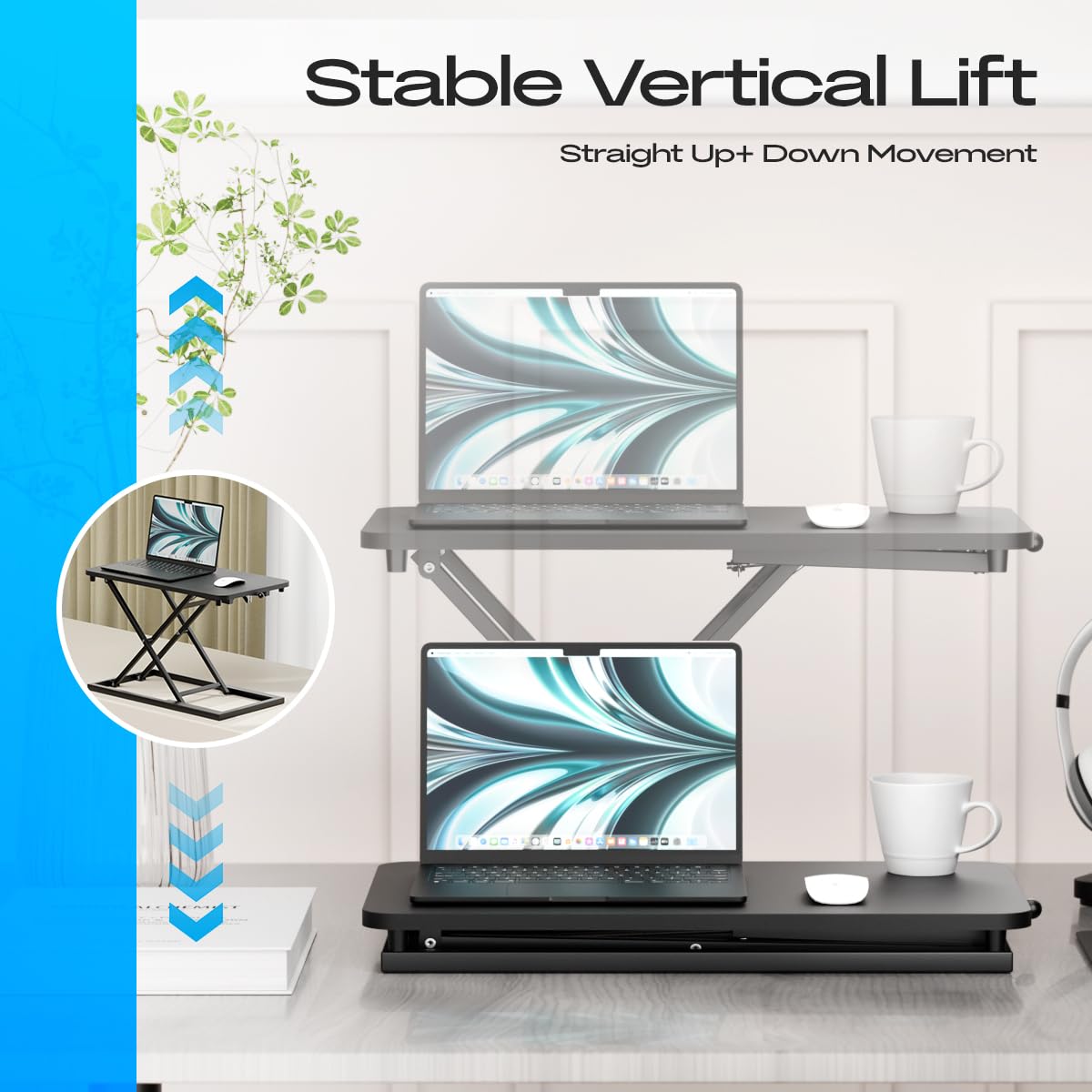 Adjustable Standing Desk Converter - Ergonomic Stand Up Desk Riser for Tabletop, Height Adjustable Computer Workstation for Laptop & Single Monitor - Perfect for Home Office & Remote Work (Black)