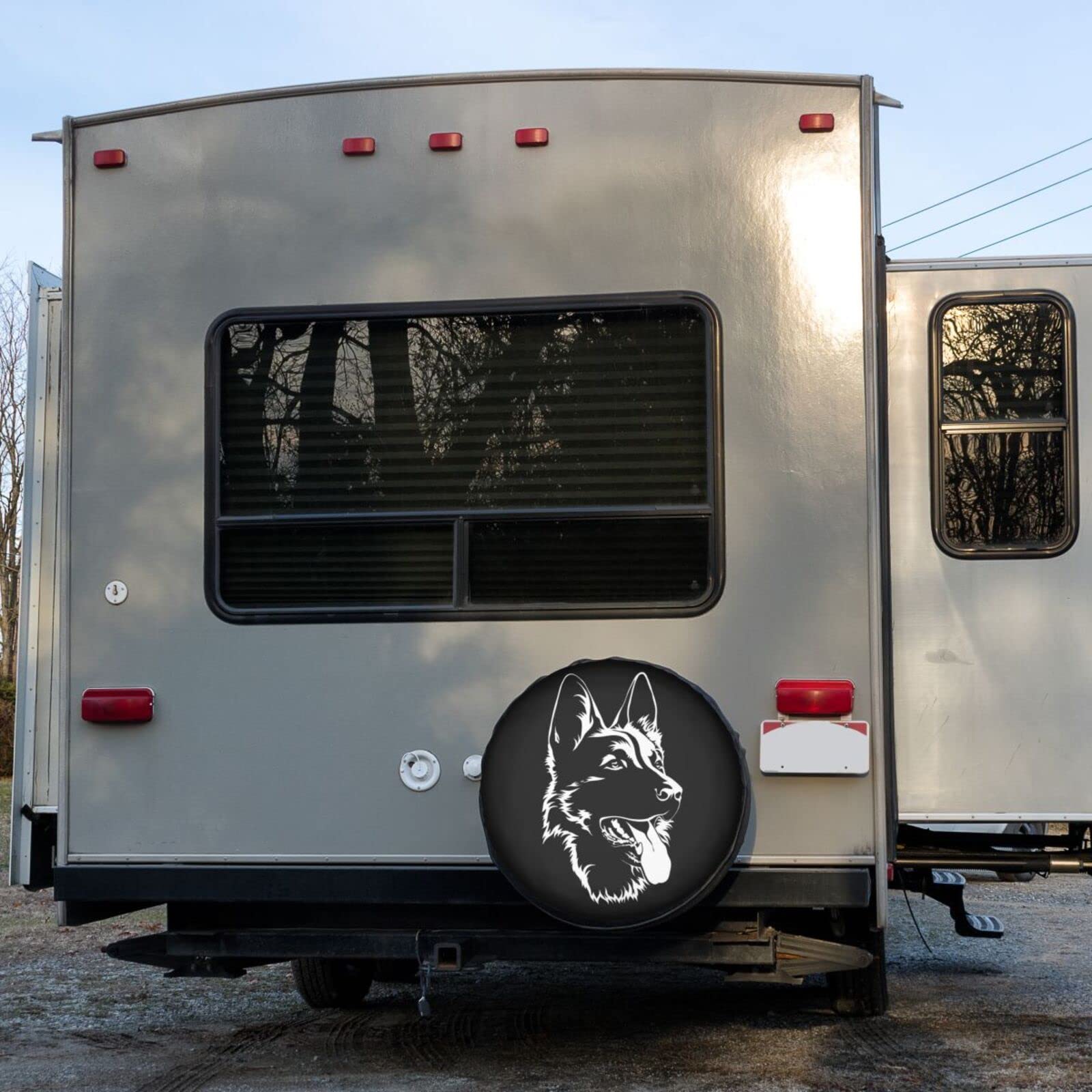 Black German Shepherd Spare Tire Cover - 17 Inch Dustproof Wheel Protector for Trailers, RVs, SUVs & Vehicles | Outdoor Camping & Road Trip Accessory