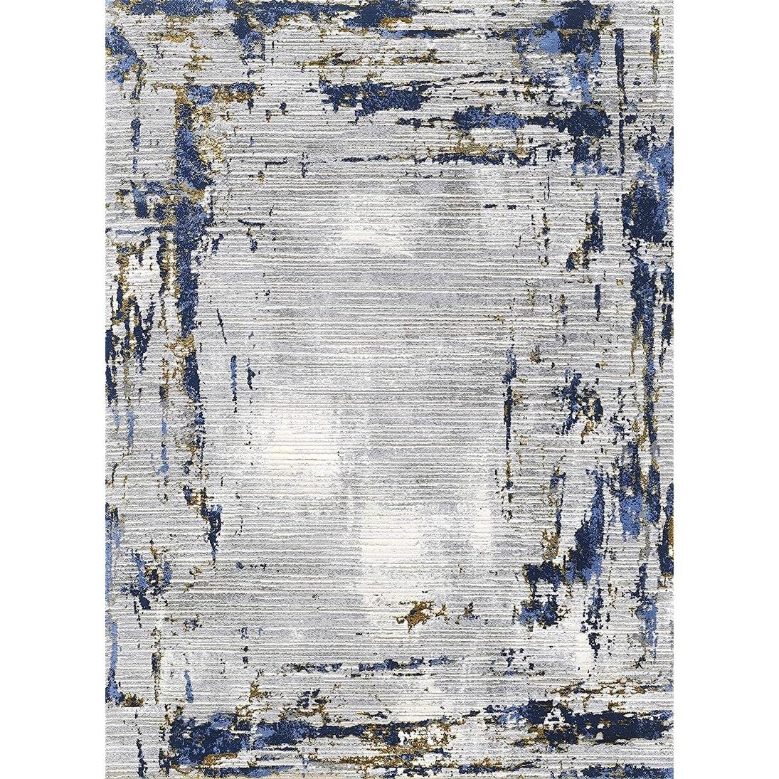 Boho Abstract Rugs with Marble Theme in Gold, Mocha, Blue & Multi Colors - Ultra Soft Thick Pile Non-Shedding Luxury Living Room Carpet for Home Decor, Bedroom, Office & Dorm