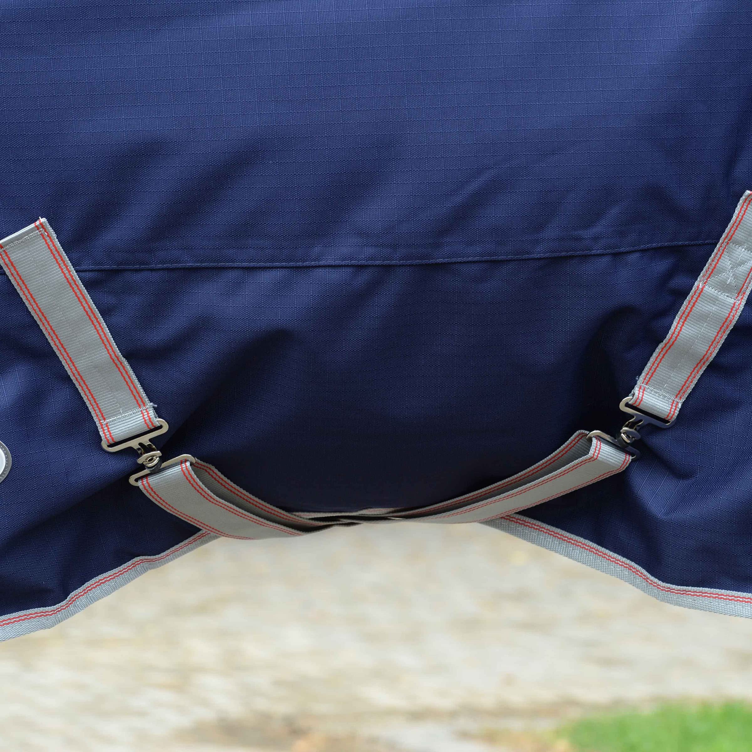 WeatherBeeta ComFiTec Essential Standard Neck Lite Horse Blanket - Navy/Silver/Red - 54 Inch - Waterproof & Breathable - Ideal for Turnout & Stable Use