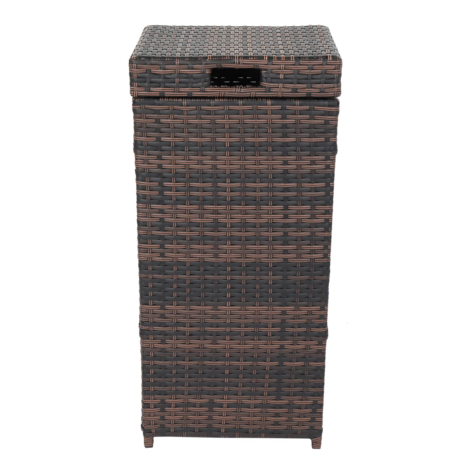MengK Rattan Trash Can with Iron Frame and Top Cover - Brown Gradient for Living Room, Bedroom, Office, and Outdoor Decor