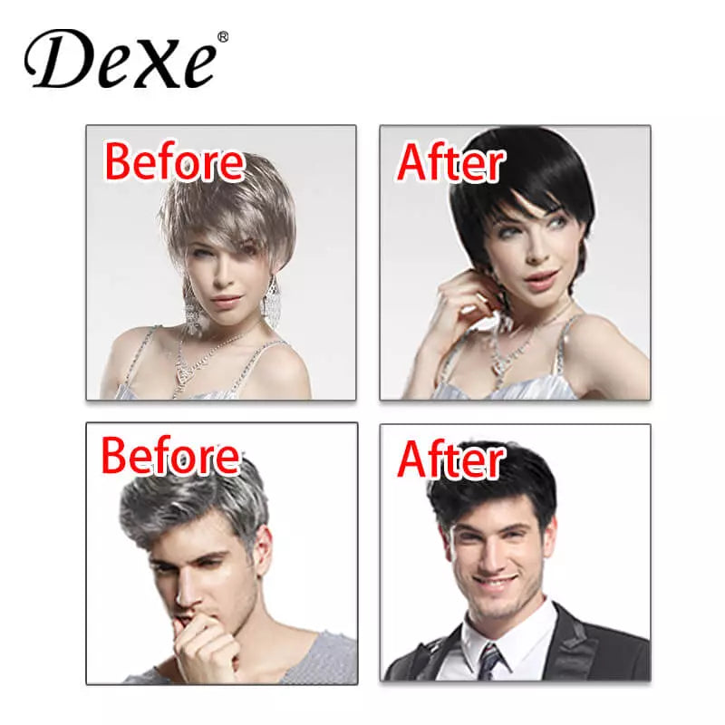 DEXE Black Hair Shampoo - 5 Minutes Instant Permanent Hair Dye for Men & Women - 10 Pack - Long Lasting Color for Gray Coverage & Hair Coloring at Home