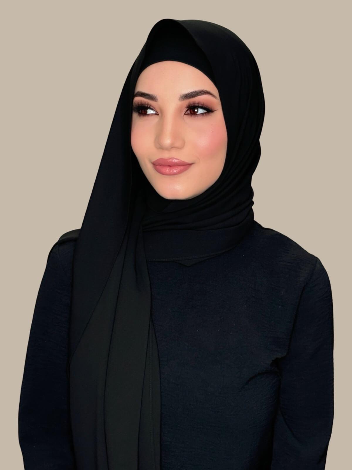 Elegant Black Chiffon Hijab Set - Matching Scarf & Accessories for Women - Perfect for Daily Wear, Prayer, and Special Occasions