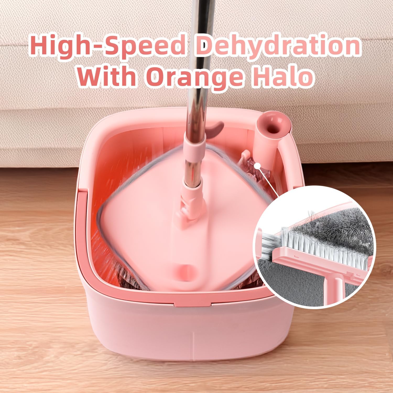KZKR Square Spin Mop and Bucket Set with Self-Separating Dirty/Clean Water System - 360° Rotating Self-Wringing Mop Head & 14 Replaceable Microfiber Pads for Hardwood, Tile & Laminate Floors - Perfect for Kitchen, Bathroom & Home Cleaning