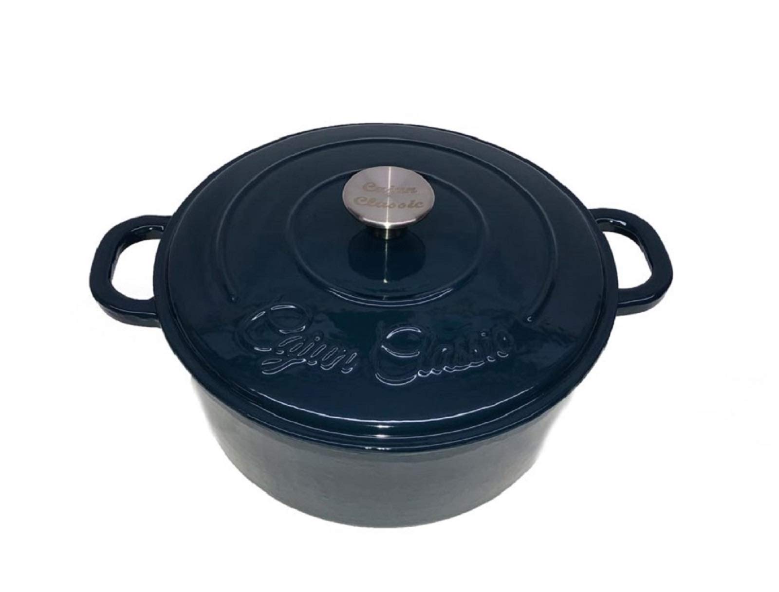 5Qt Navy Blue Enameled Cast Iron Dutch Oven with Silver Knob - Perfect for Braising, Stewing, Baking & Slow Cooking Soups