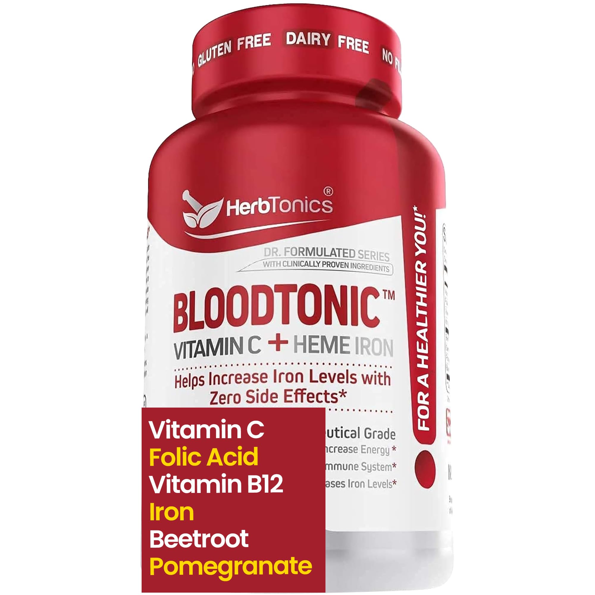 Iron Supplements with Vitamin C, Beet Root & Folate - Blood Booster for Energy & Red Blood Cell Support | Vegan, No Side Effects | 30 Capsules | Ideal for Anemia, Fatigue & Active Lifestyles
