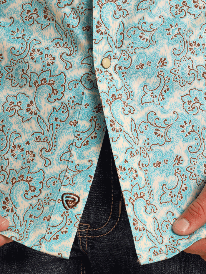 Rock & Roll Denim BMN3S05850 Men's Paisley Print Short Sleeve Snap Button Shirt in Bright Turquoise - Perfect for Casual Wear, Music Festivals & Summer Outfits