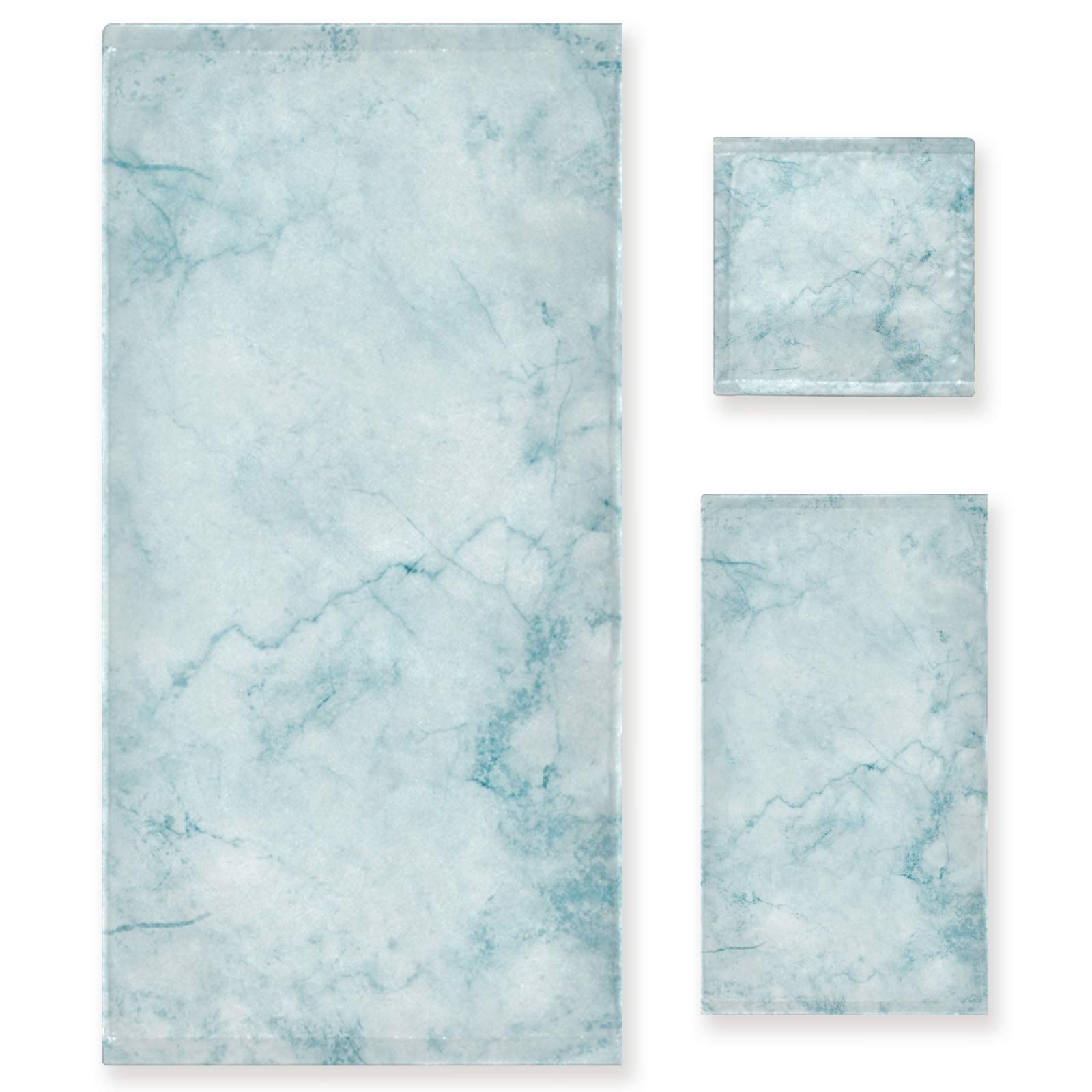 Premium Luxury 3-Piece Blue Granite Marble Stone Bath Towel Set - 1 Bath Towel, 1 Hand Towel, 1 Washcloth - Ultra Soft & Absorbent for Bathroom, Hotel, Beach, Gym, Spa & Kitchen Use