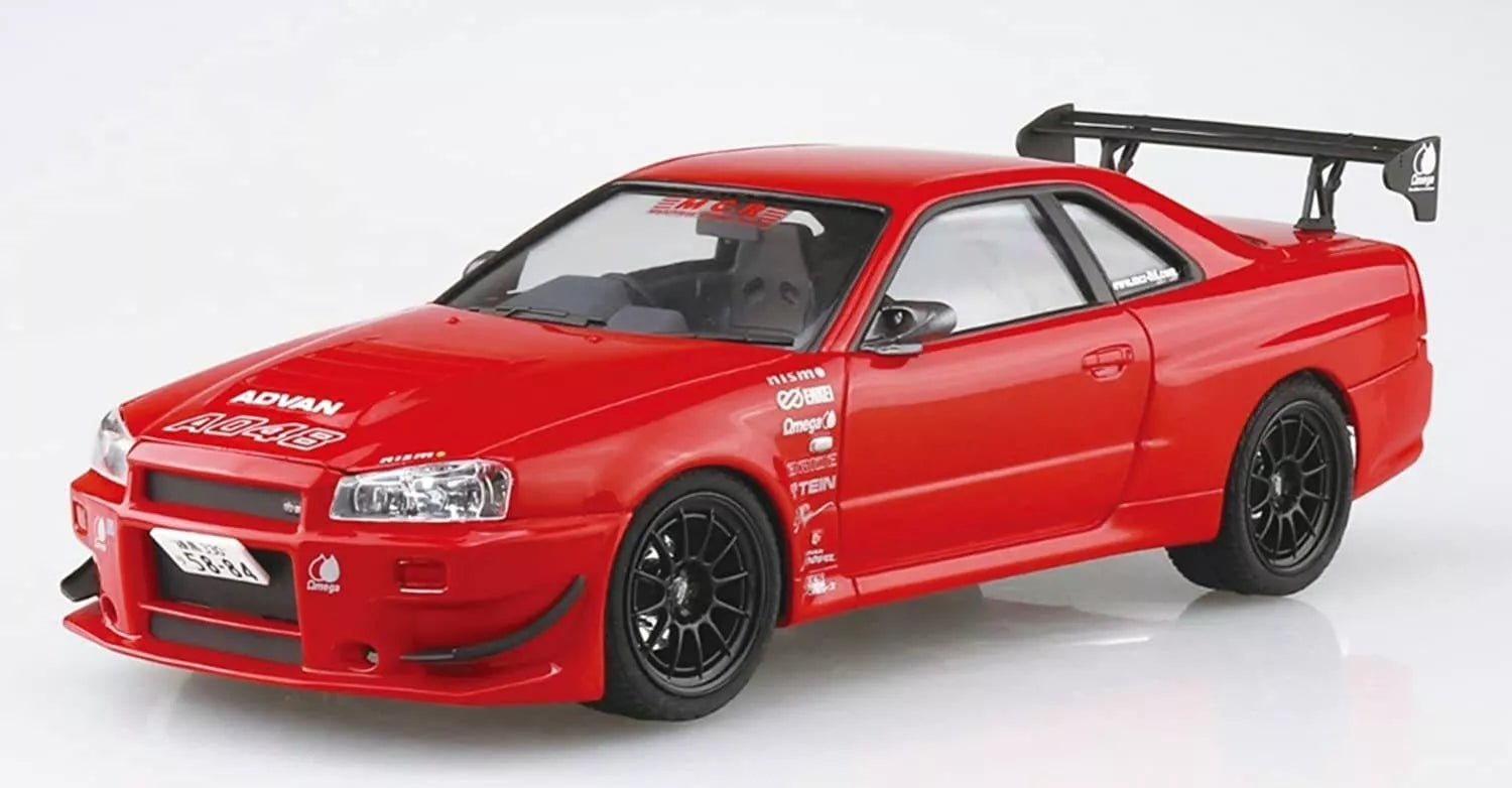 Aoshima 1/24 Scale The Tuned Car Nissan Skyline GT-R BNR34 (R34) 2002 Model Kit - Perfect for Car Enthusiasts & Scale Model Collectors