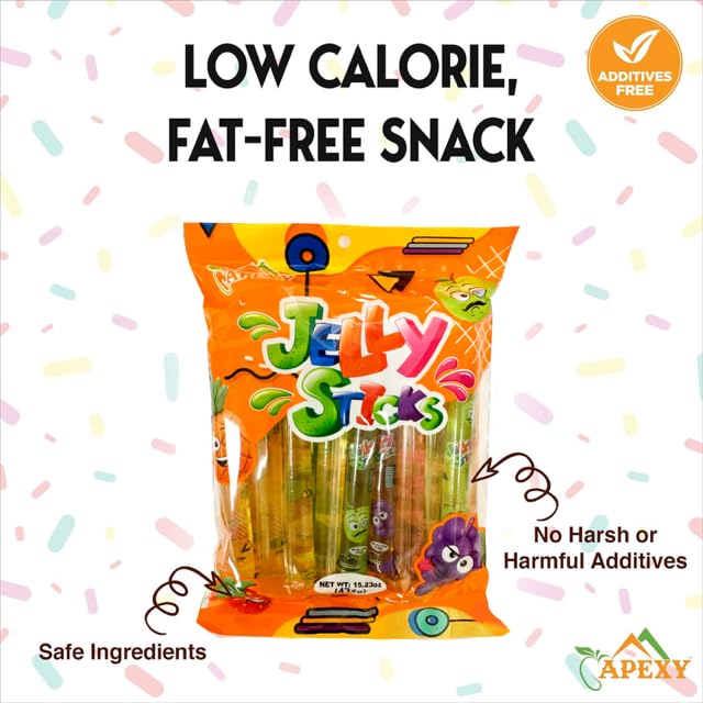Apexy Jelly Straws - Assorted Fruit Flavored Jelly Filled Strips - 15.23oz (432g) TikTok Viral Candy - Perfect for Parties, Snacking & Social Media Sharing
