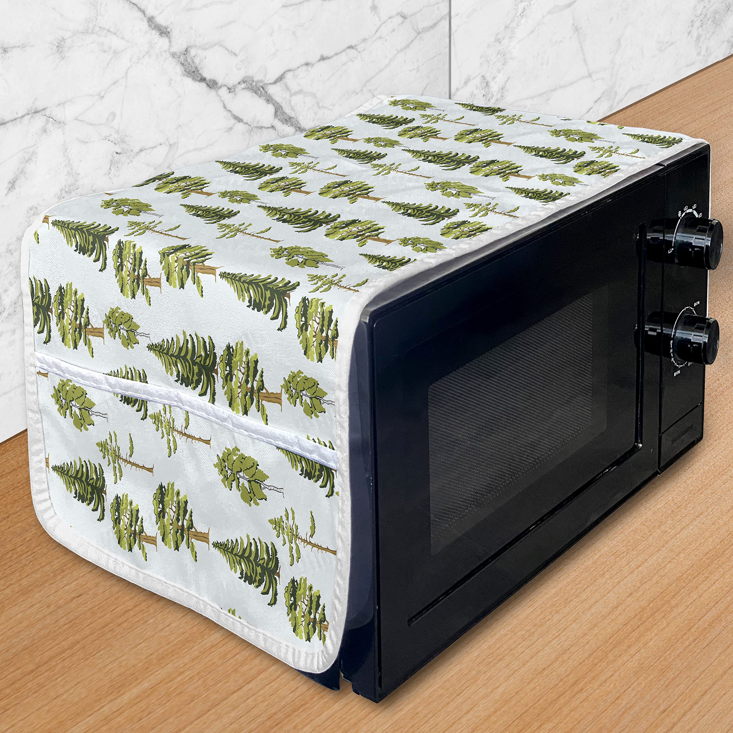 Ambesonne Microwave Oven Cover with Pine Oak Fir Tree Design - Waterproof Kitchen Organizer with Pockets, 36