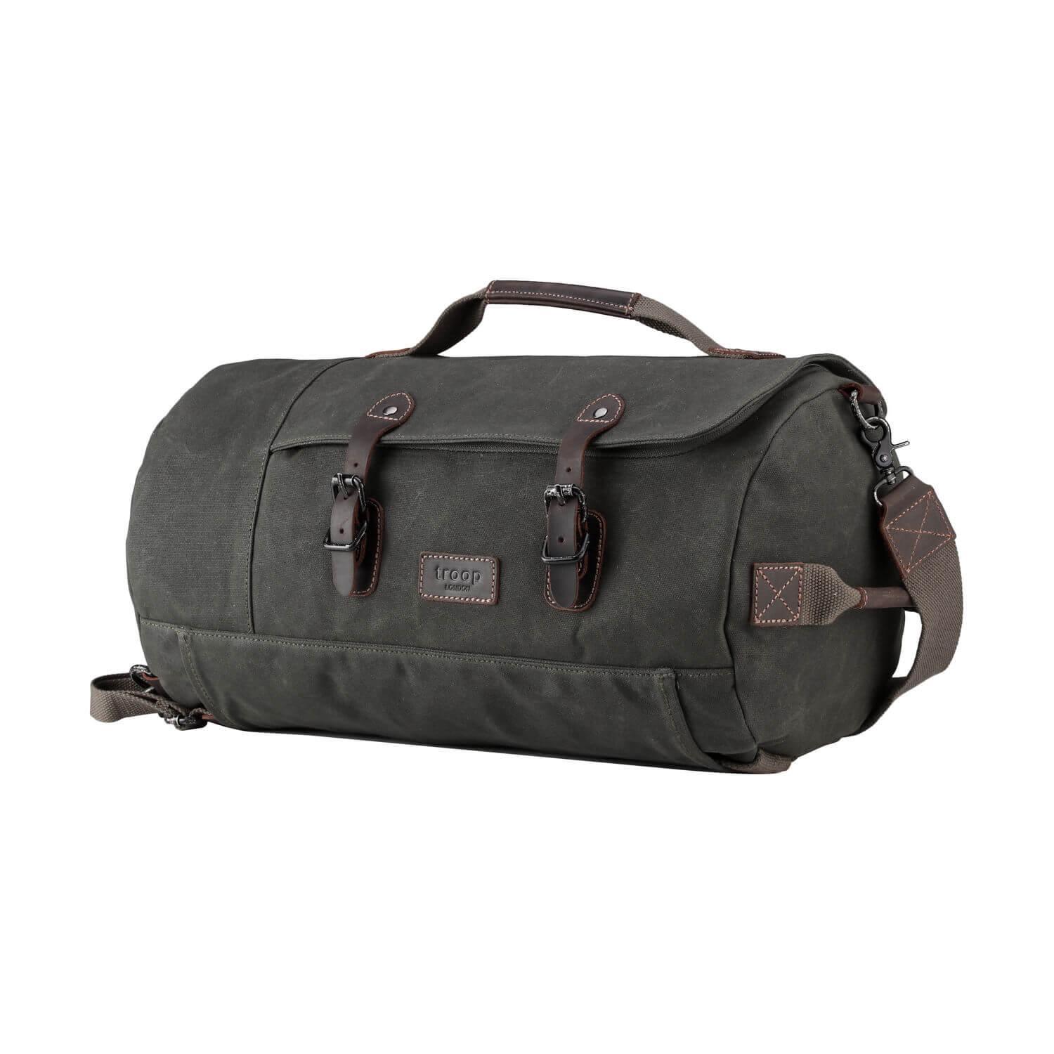 TRP0444 Troop London Heritage Canvas Duffel Backpack - Waterproof Travel Duffel Bag for Men & Women, Gym, Weekend Getaways & Outdoor Adventures