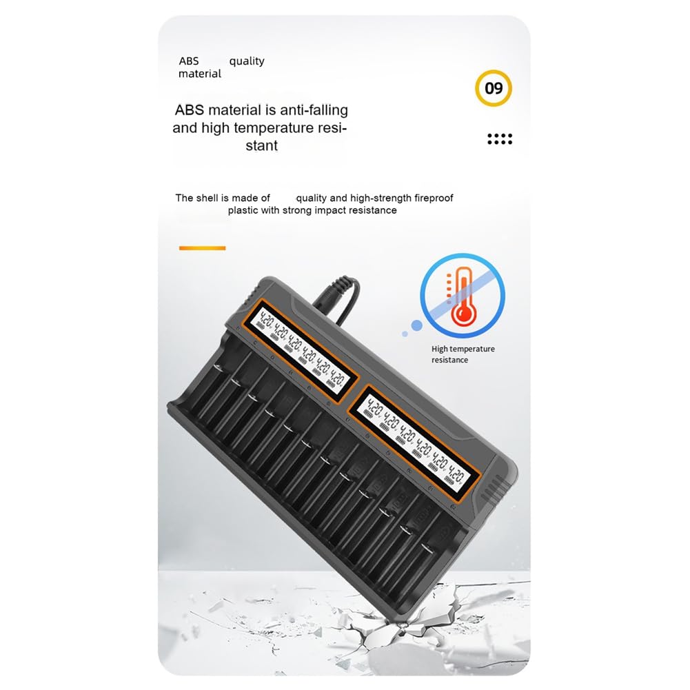 Ecaqlin 12-Slot Smart Universal Battery Charger for 18650, AA, AAA NiMH & Lithium Batteries with LCD Display - US Plug - Perfect for Home, Office, and Travel Use