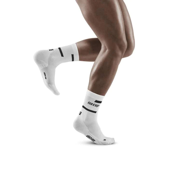 CEP Men's The Run Socks Mid Cut V4 - White | Compression Running Socks for Men | Perfect for Marathon, Jogging & Workout Recovery
