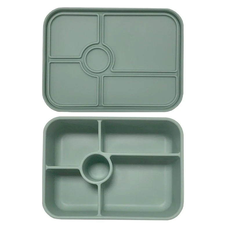 Apollo 5-Piece Rectangle Silicone Bento Box Set - Eco-Friendly, Leak-Proof Food Storage Container for Lunch, Meal Prep & On-the-Go (Sage Green) | Perfect for Office, School, Picnics & Travel