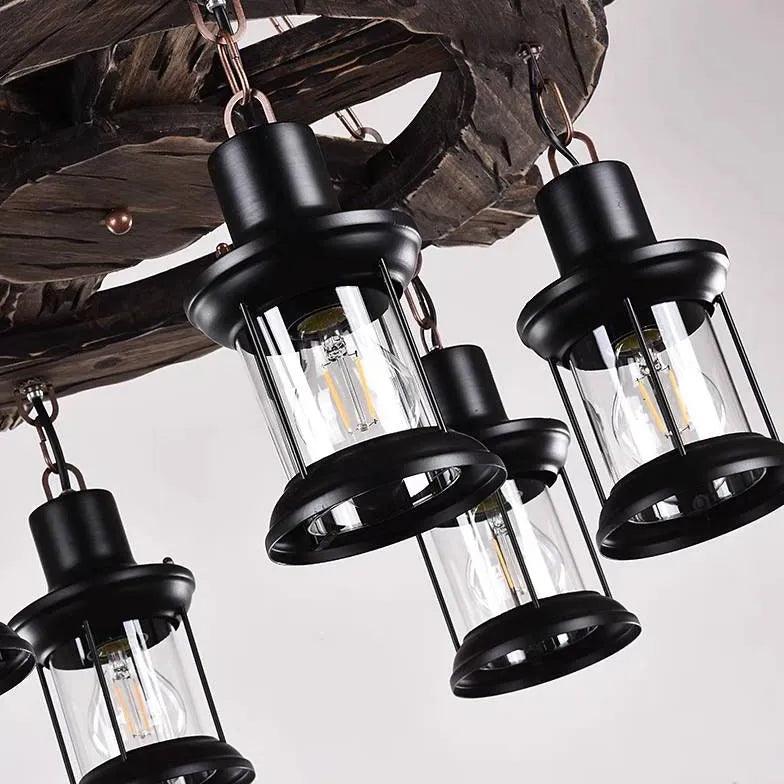 Industrial Wooden Wheel Chandelier with Multiple Lights - Rustic Farmhouse Ceiling Lighting for Dining Room, Living Room, or Bedroom
