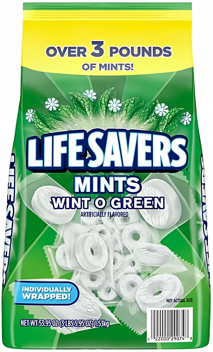 LifeSavers Wint O Green Breath Mints - 3.3 lbs Bulk Hard Candy for Fresh Breath - Perfect for Office, Travel & After Meals